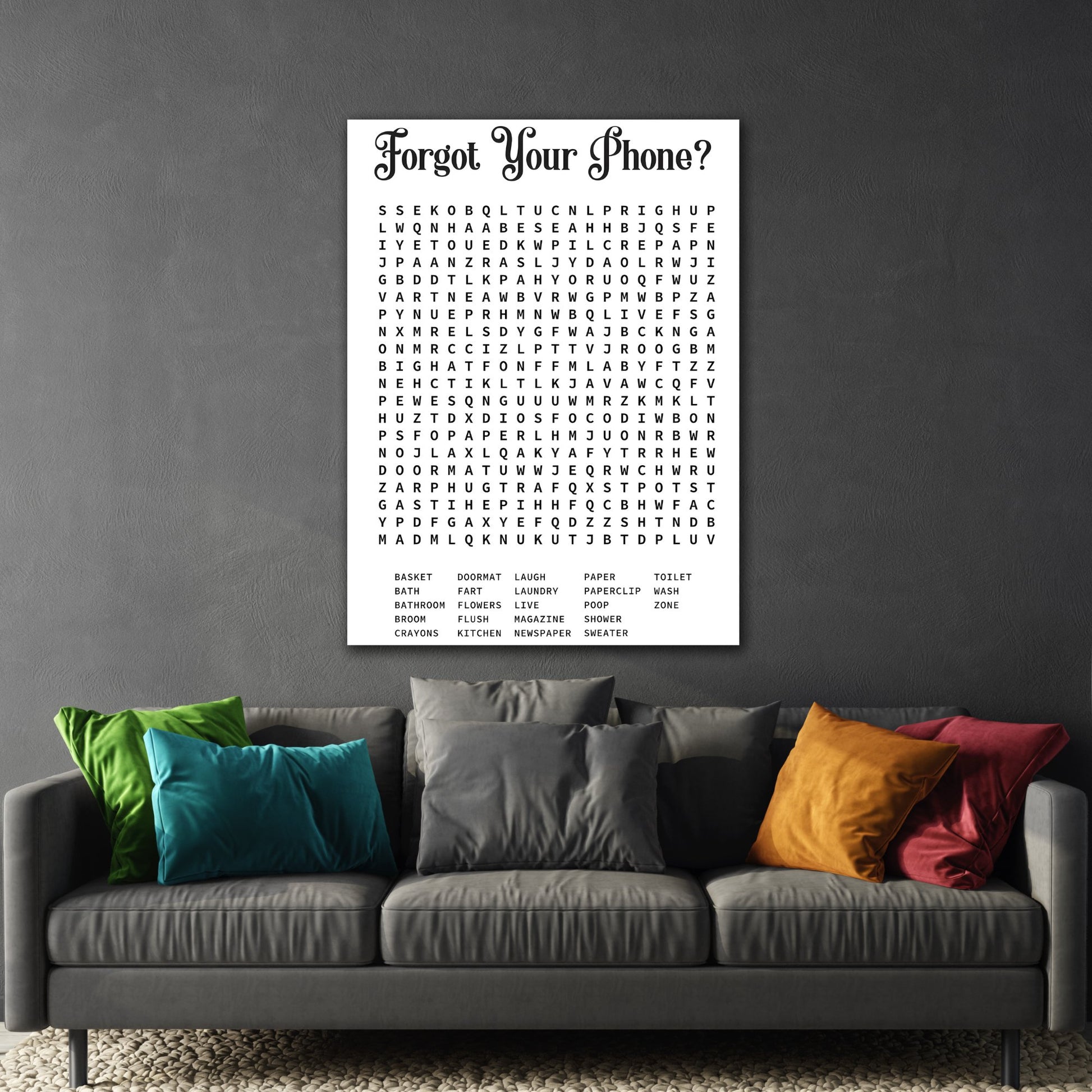 Bathroom Word Search Rustic Canvas Print Decor - Modern Farmhouse Funny Wall Art Gift for Father's Day