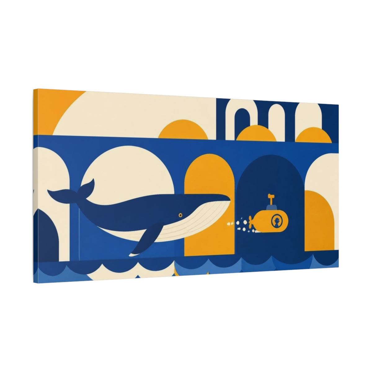 Main Mockup. Bauhaus Whale And Submarine shown as canvas print