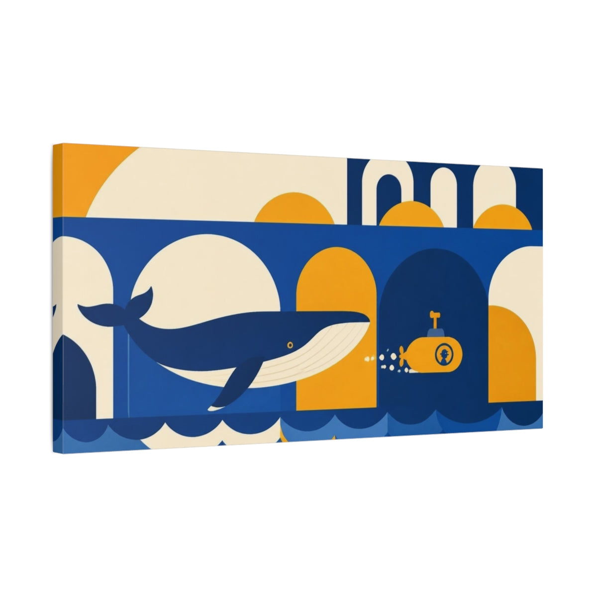 Side Mockup 1. Bauhaus Whale And Submarine shown as canvas print