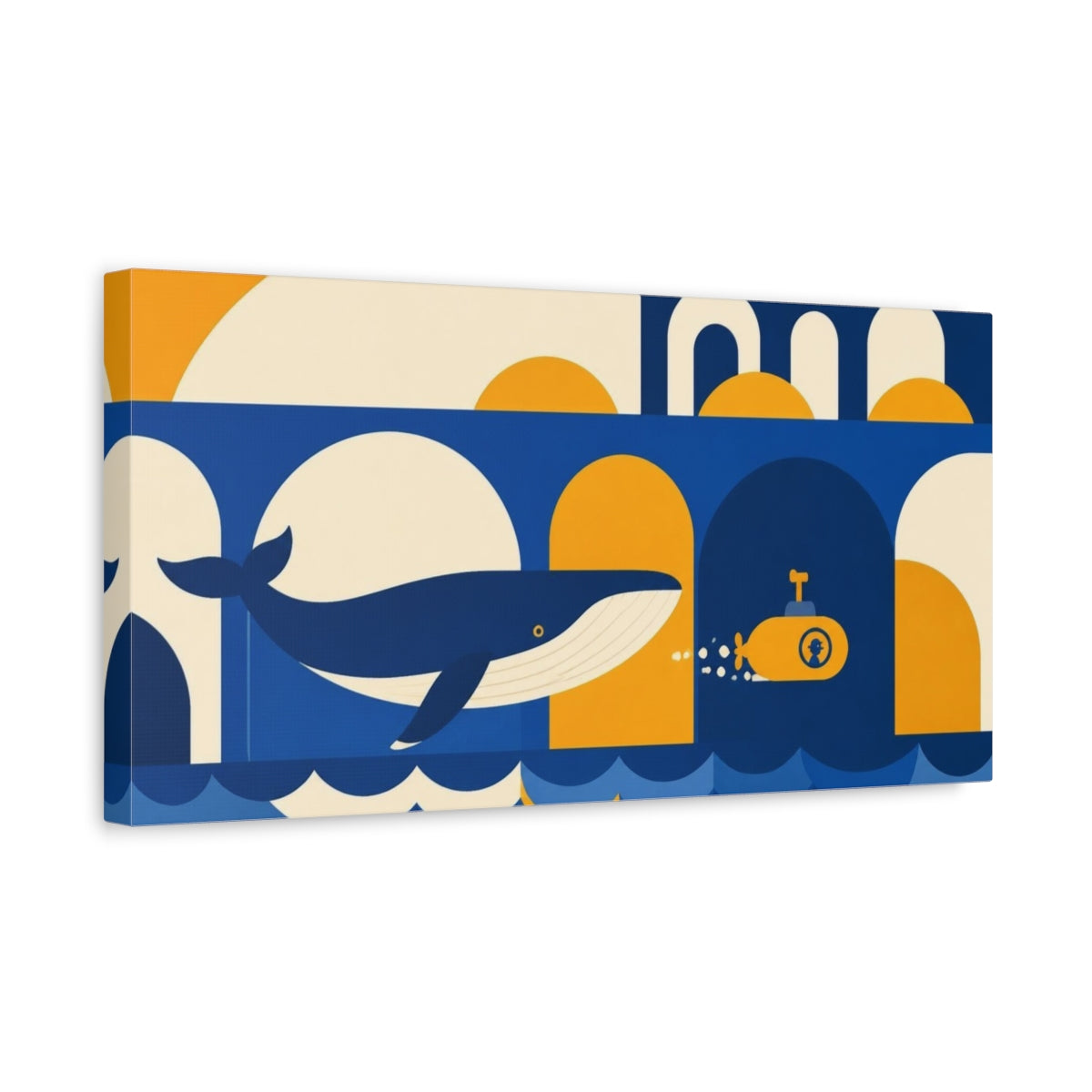 Side Mockup 3. Bauhaus Whale And Submarine shown as canvas print