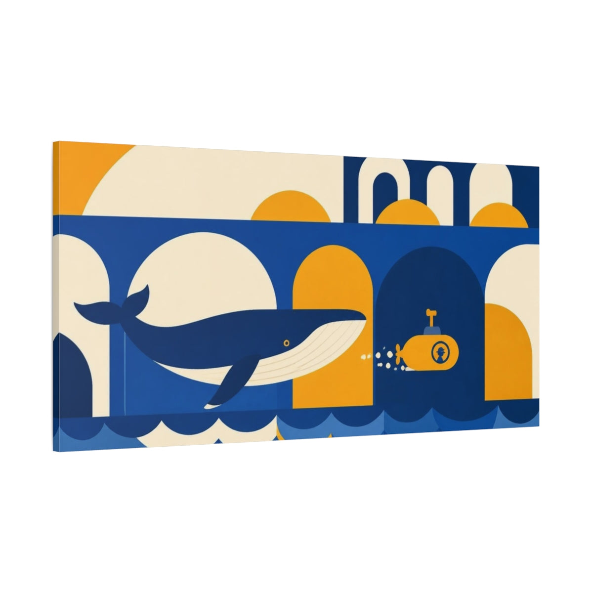 Side Mockup 2. Bauhaus Whale And Submarine shown as canvas print