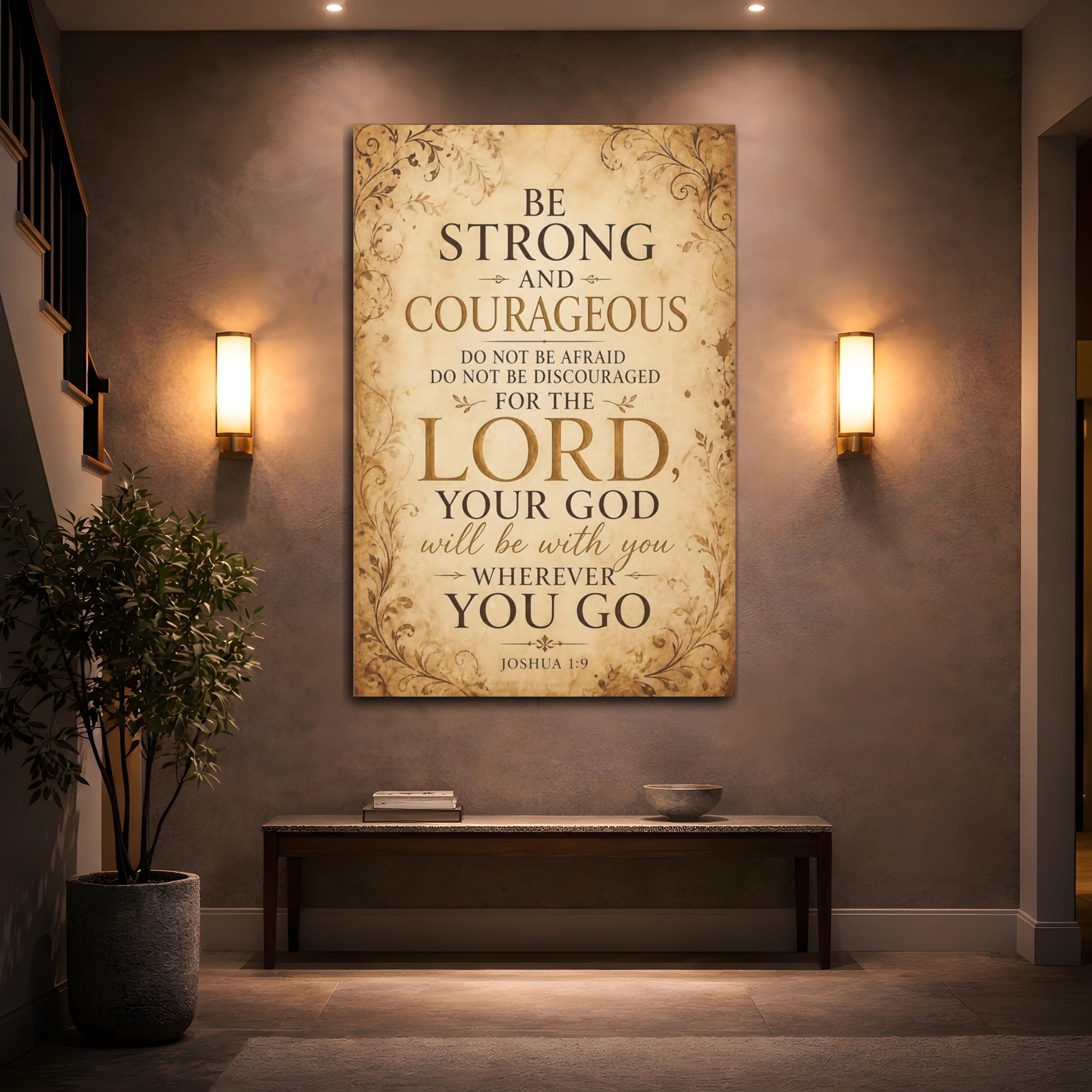 Mockup 2. Be Strong And Courageous shown as canvas print