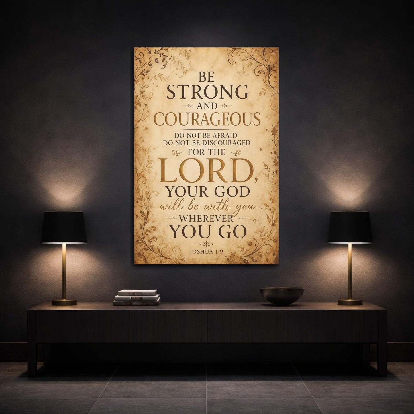 Mockup 3. Be Strong And Courageous shown as canvas print