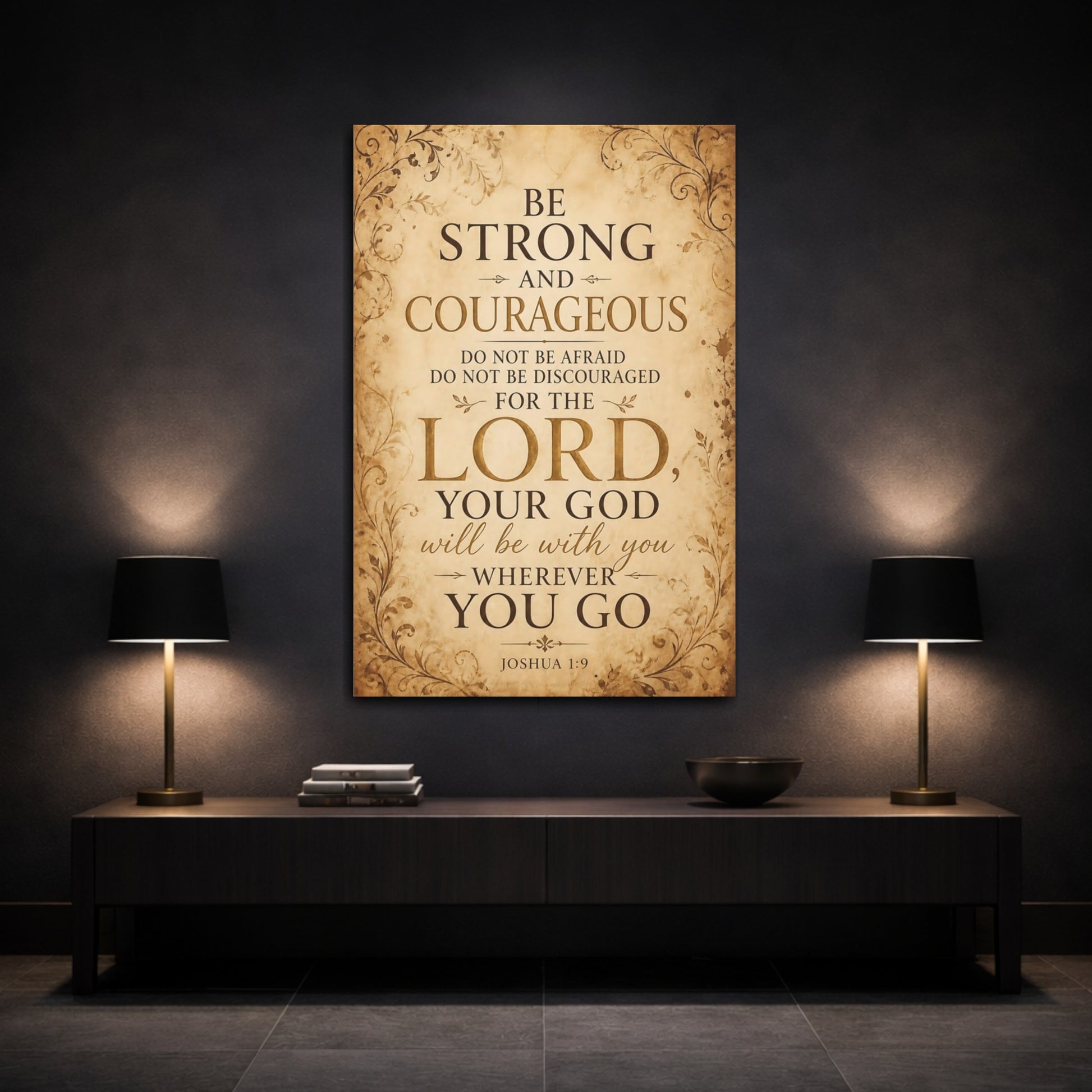Mockup 3. Be Strong And Courageous shown as canvas print