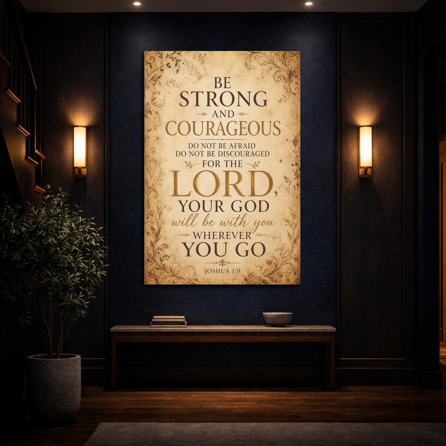 Mockup 4. Be Strong And Courageous shown as canvas print