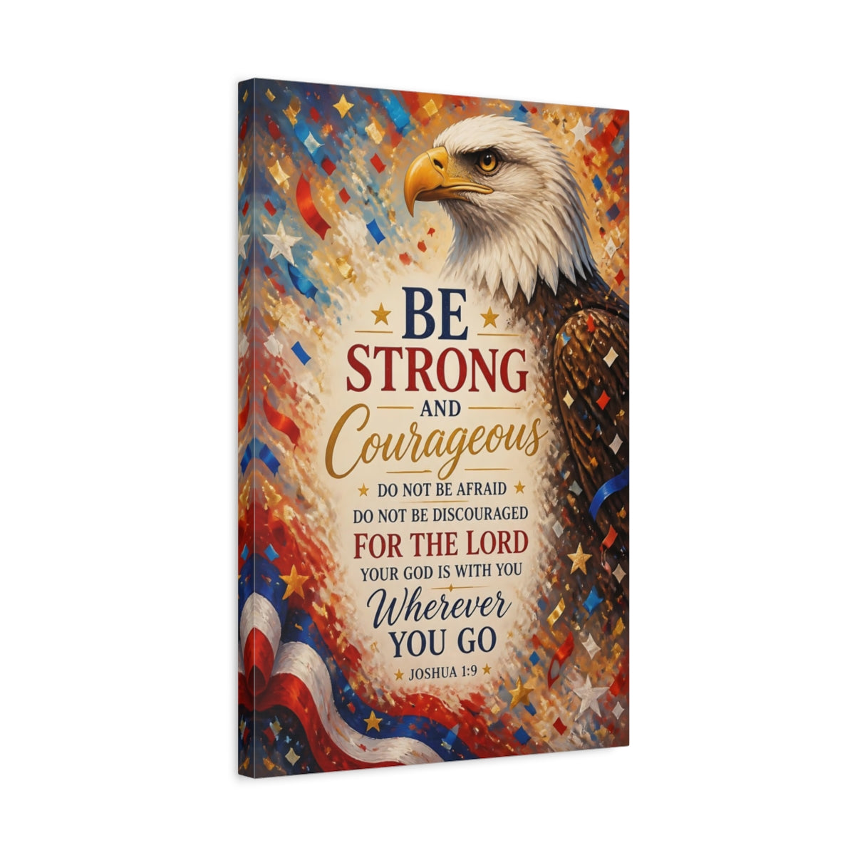 Side Mockup 3. Be Strong Eagle shown as canvas print