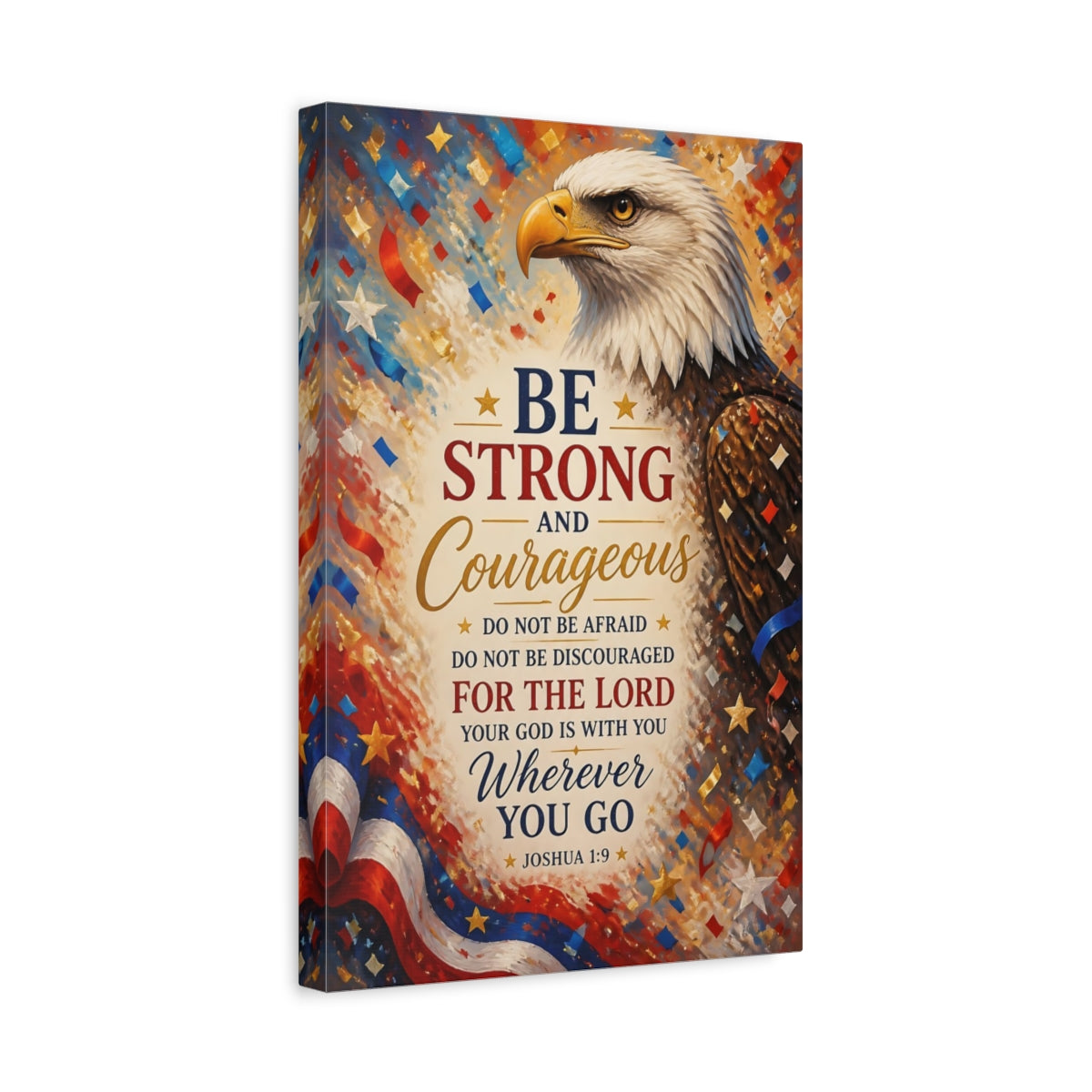 Side Mockup 4. Be Strong Eagle shown as canvas print