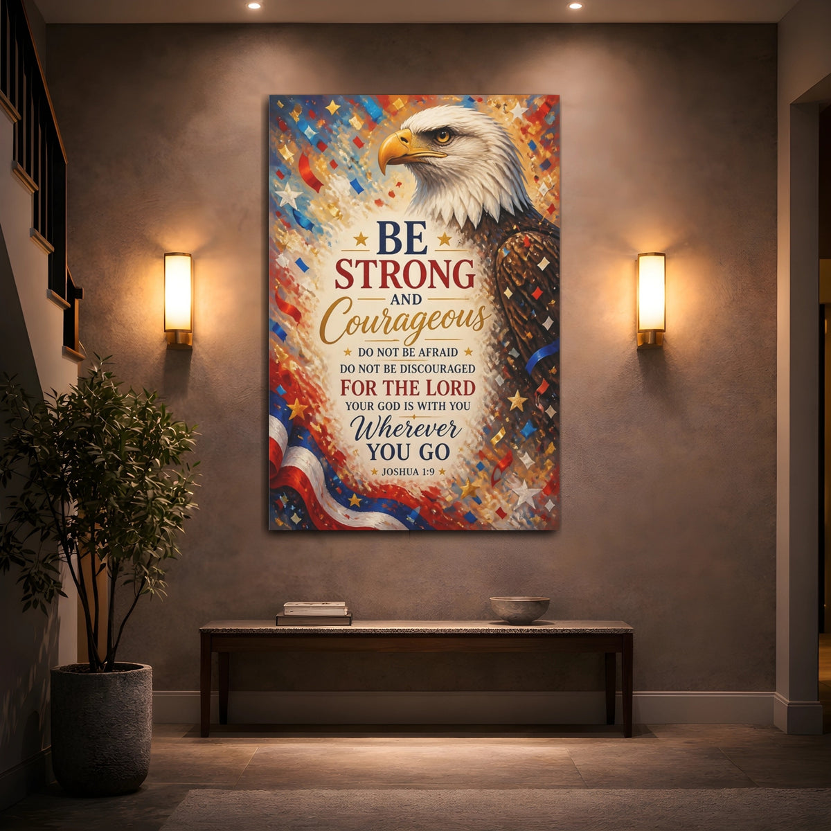 Mockup 2. Be Strong Eagle shown as canvas print