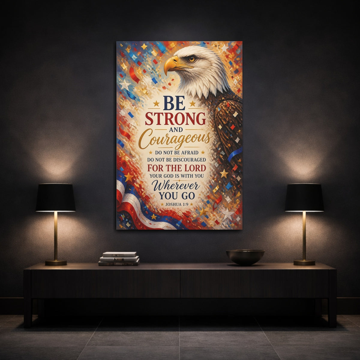 Mockup 3. Be Strong Eagle shown as canvas print