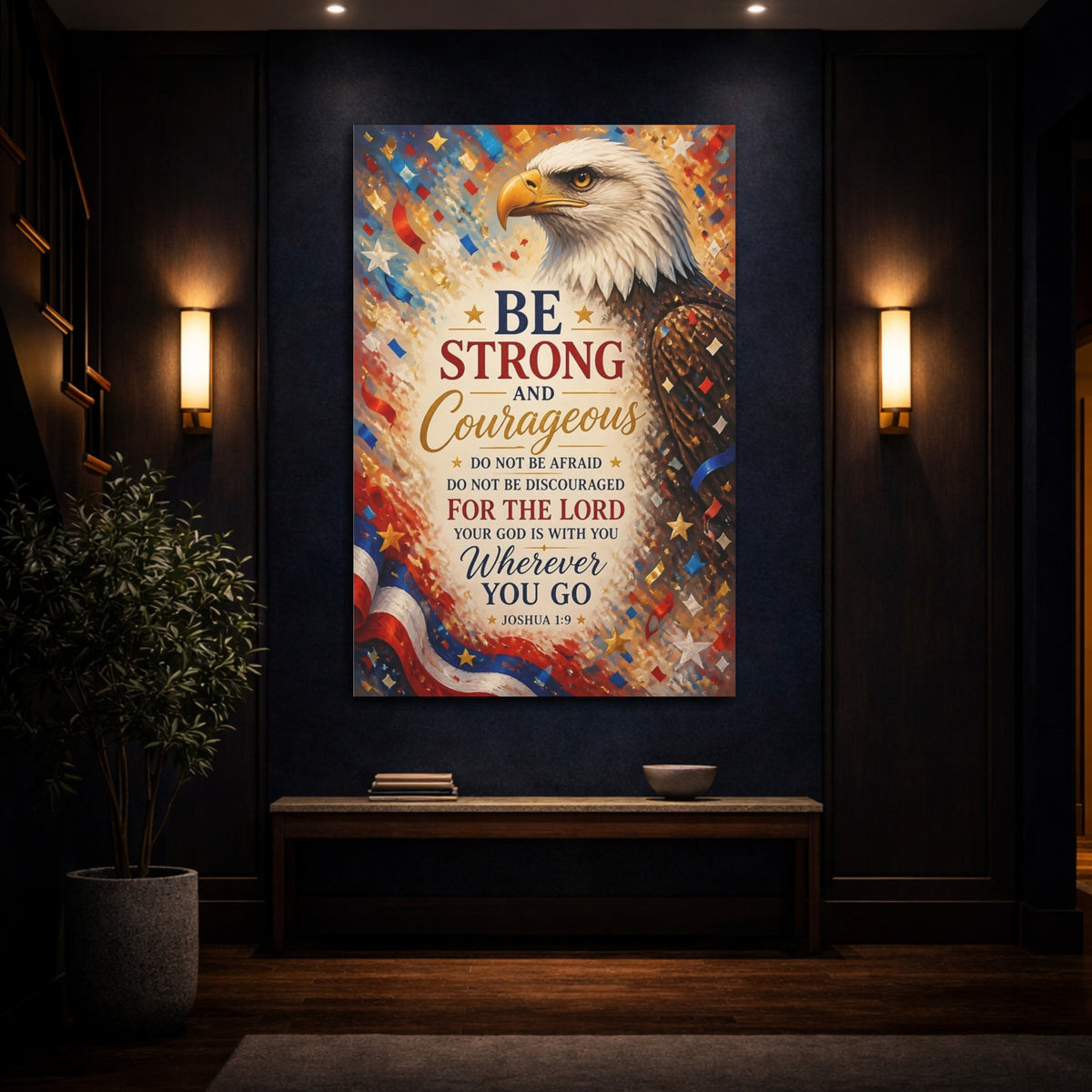 Mockup 4. Be Strong Eagle shown as canvas print