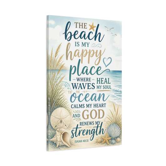 Main Mockup. Beach Happy Place shown as canvas print