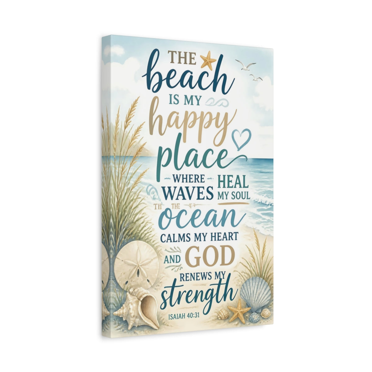 Side Mockup 4. Beach Happy Place shown as canvas print