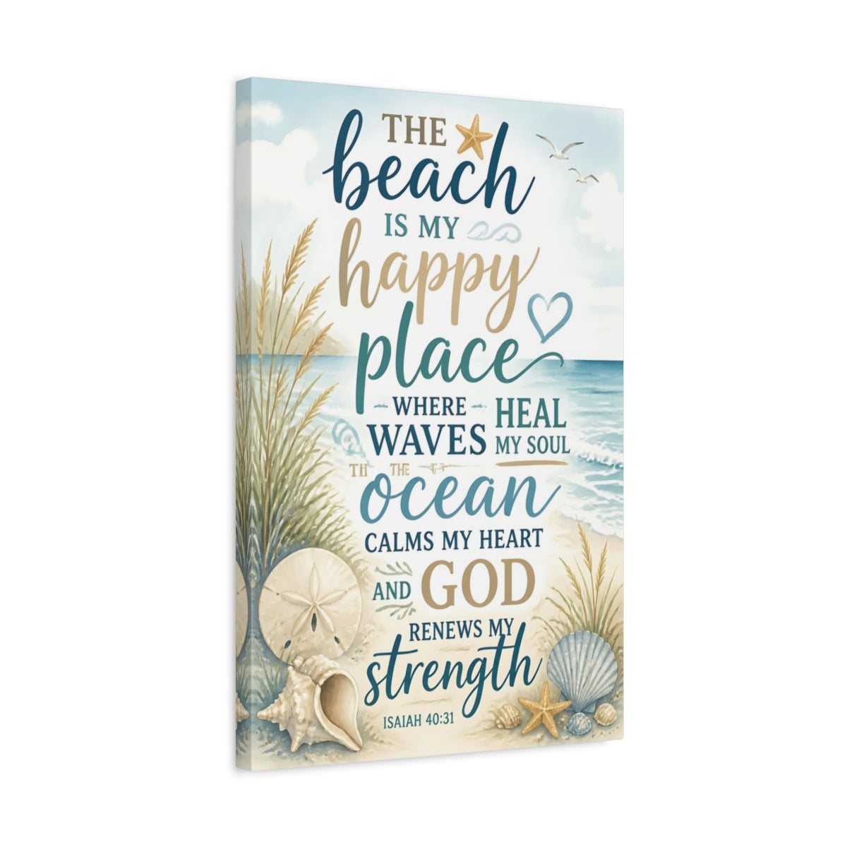 Side Mockup 3. Beach Happy Place shown as canvas print