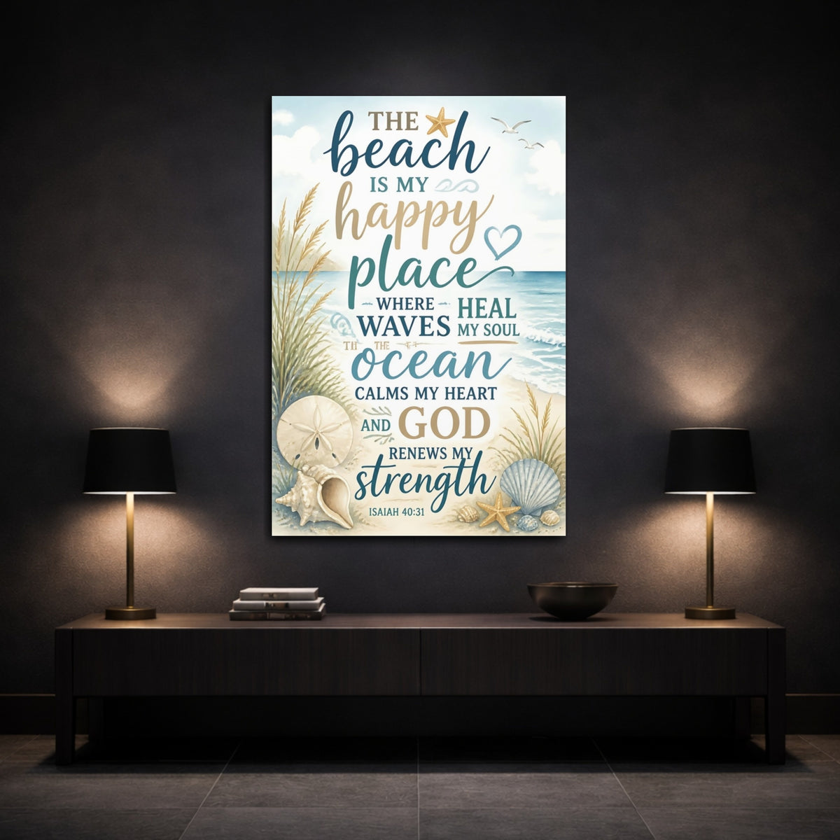Mockup 3. Beach Happy Place shown as canvas print