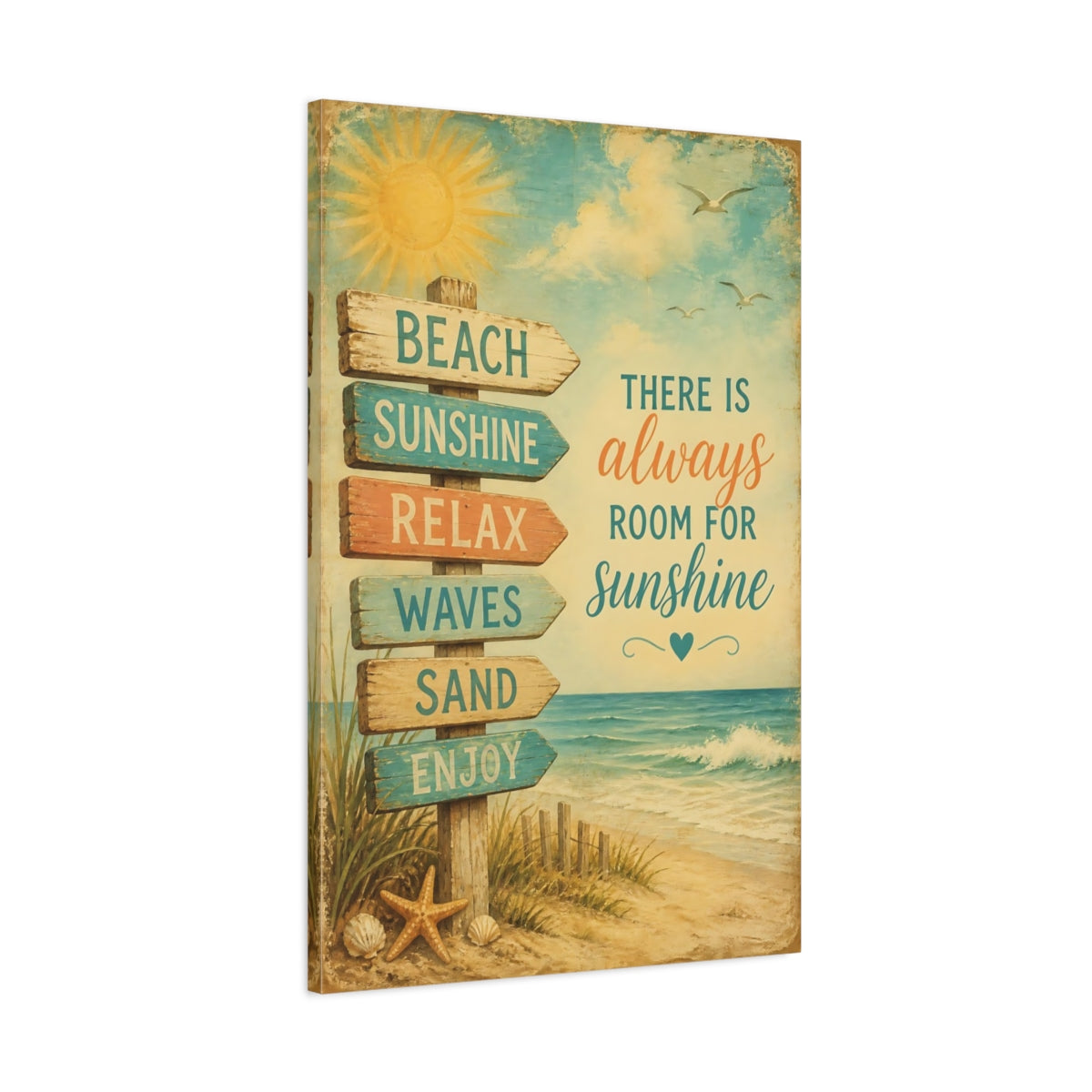 Main Mockup. Beach Sunshine Quotes Sign shown as canvas print