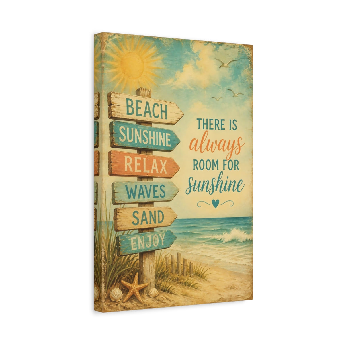 Side Mockup 4. Beach Sunshine Quotes Sign shown as canvas print