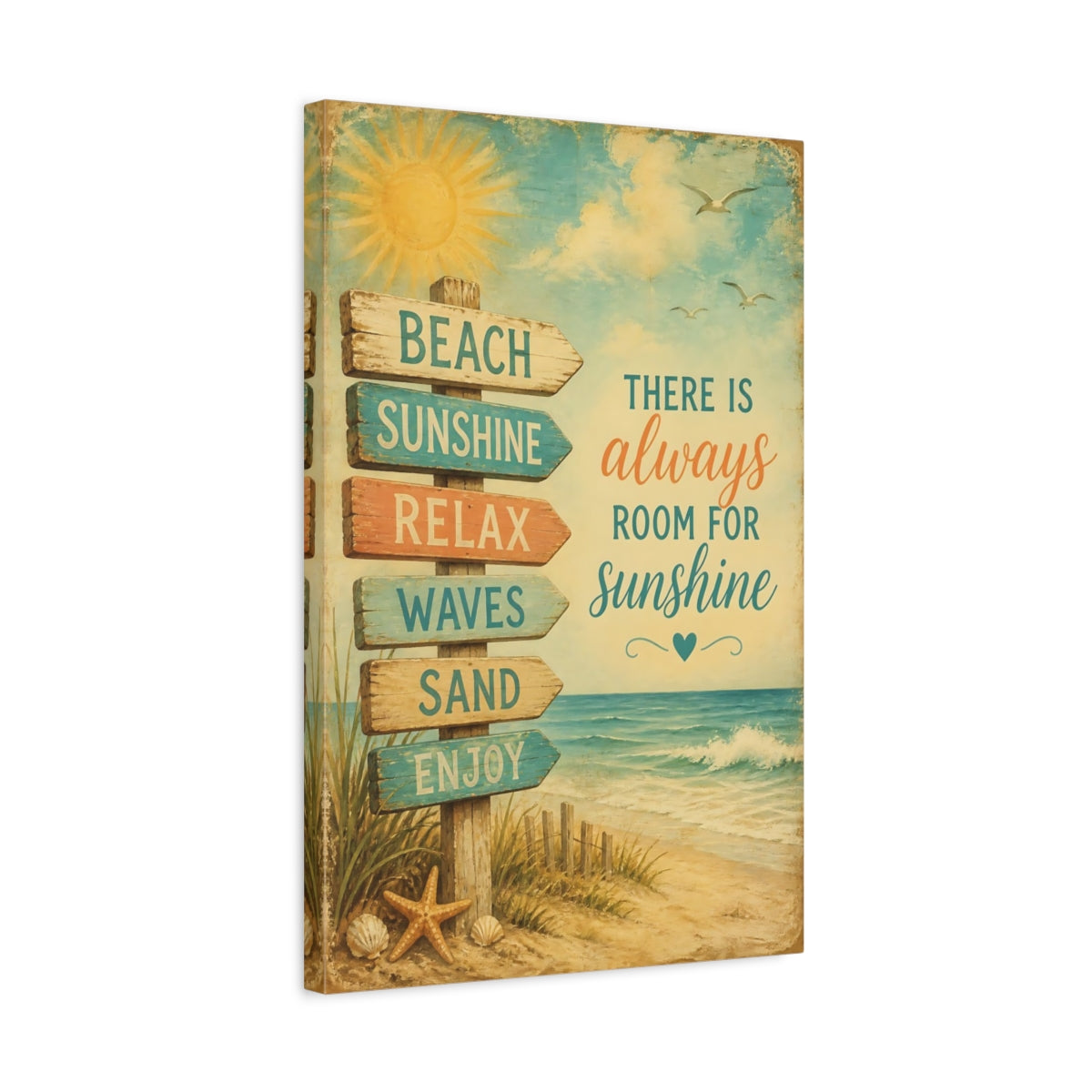 Side Mockup 3. Beach Sunshine Quotes Sign shown as canvas print
