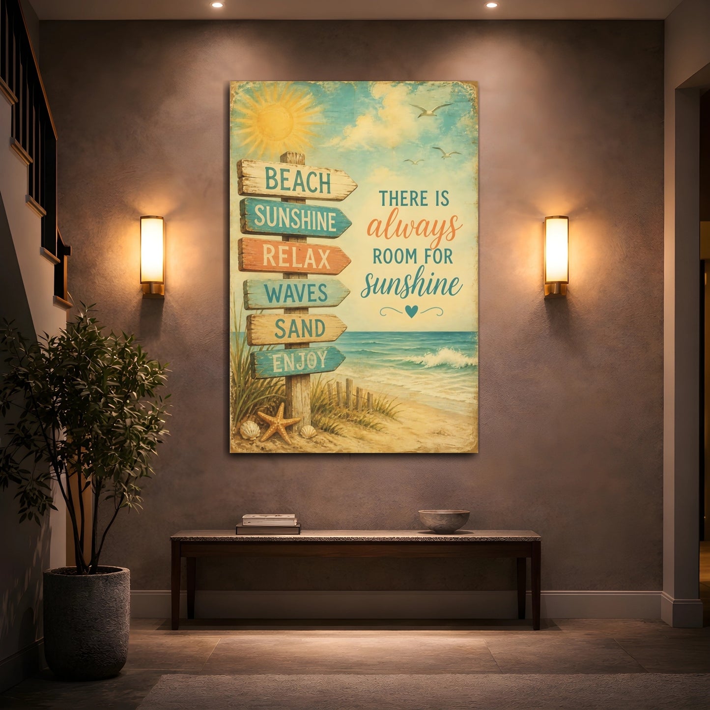 Mockup 2. Beach Sunshine Quotes Sign shown as canvas print