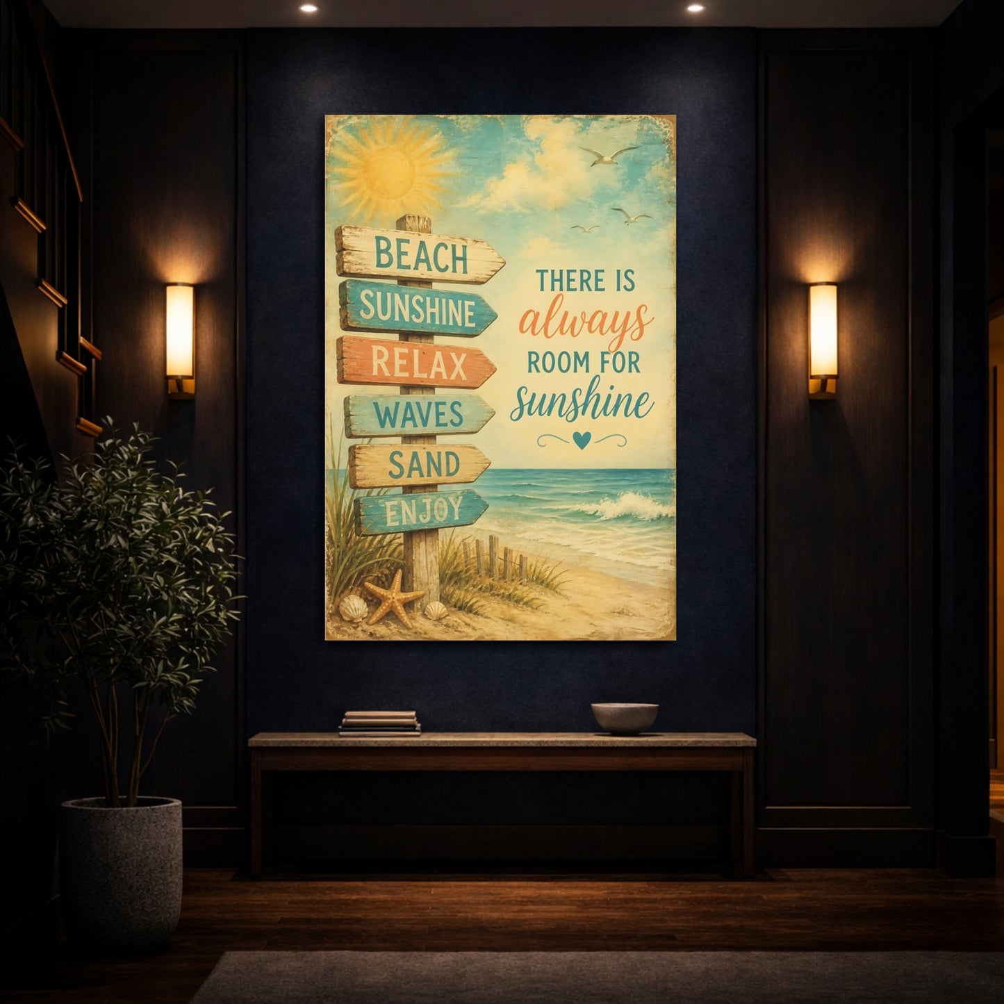 Mockup 4. Beach Sunshine Quotes Sign shown as canvas print