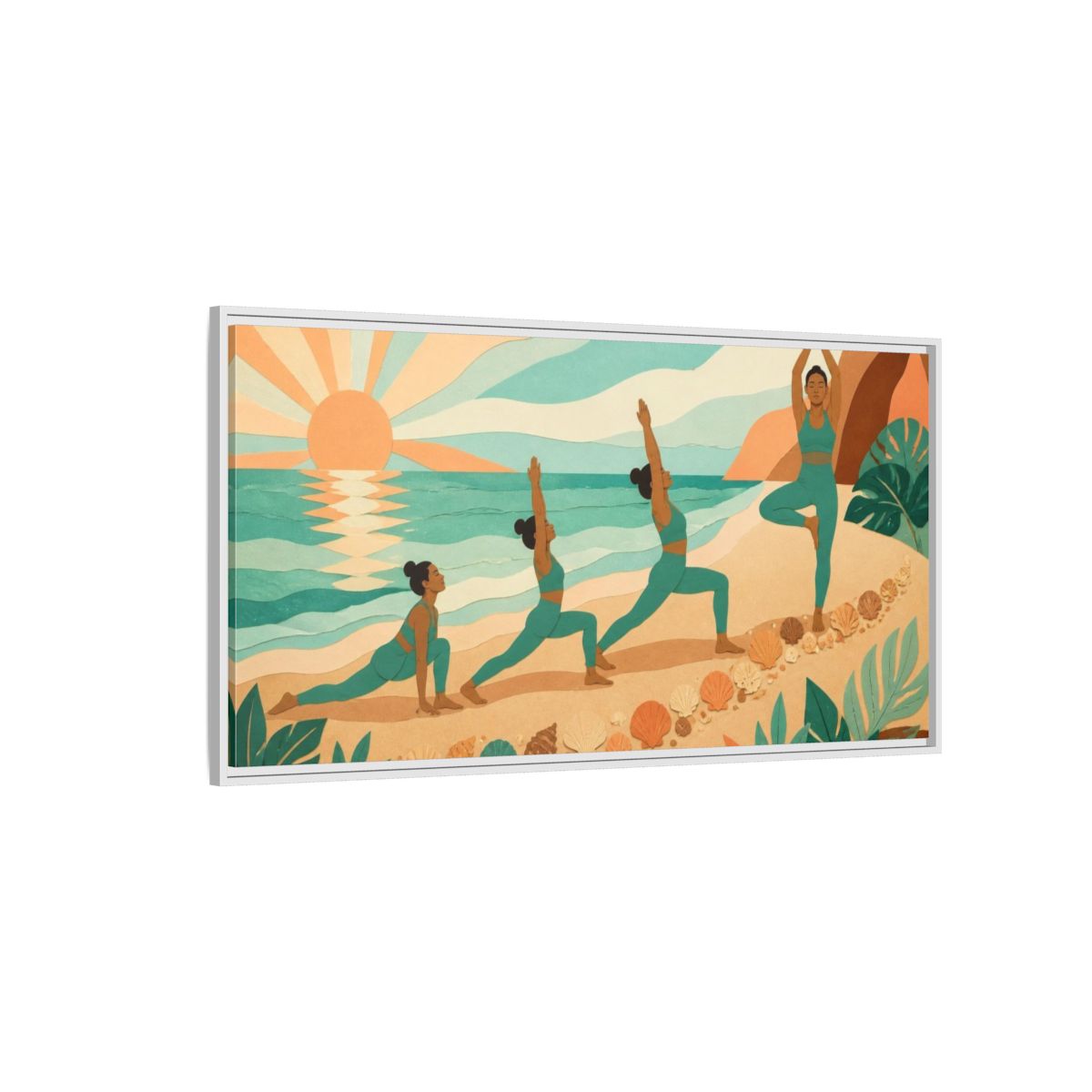 Side Mockup 3. Beach Yoga Sequence shown as framed canvas print