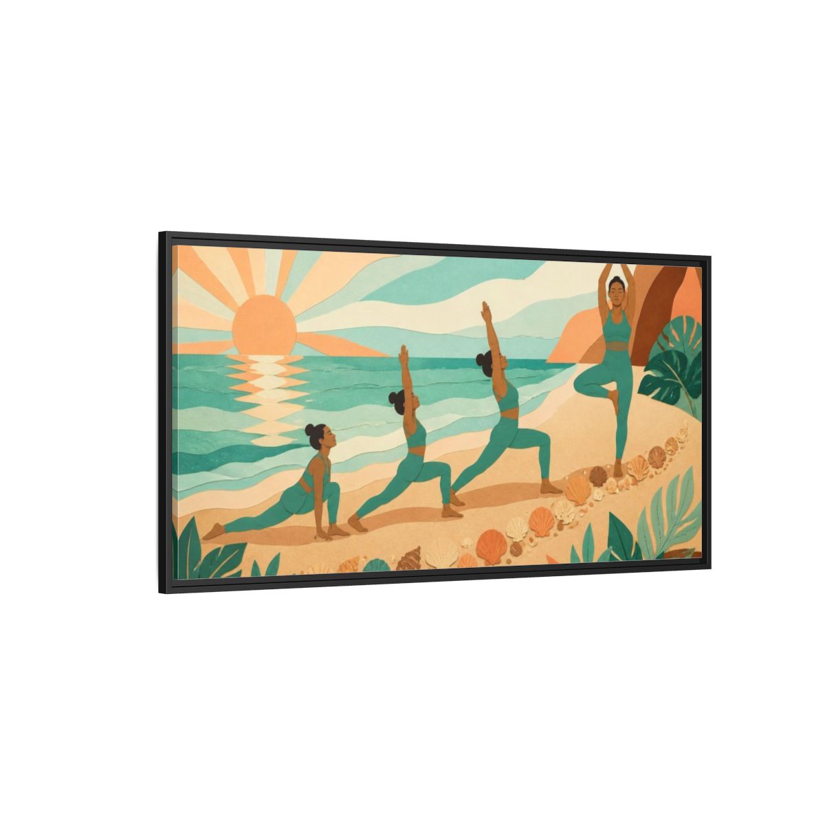 Side Mockup 5. Beach Yoga Sequence shown as framed canvas print