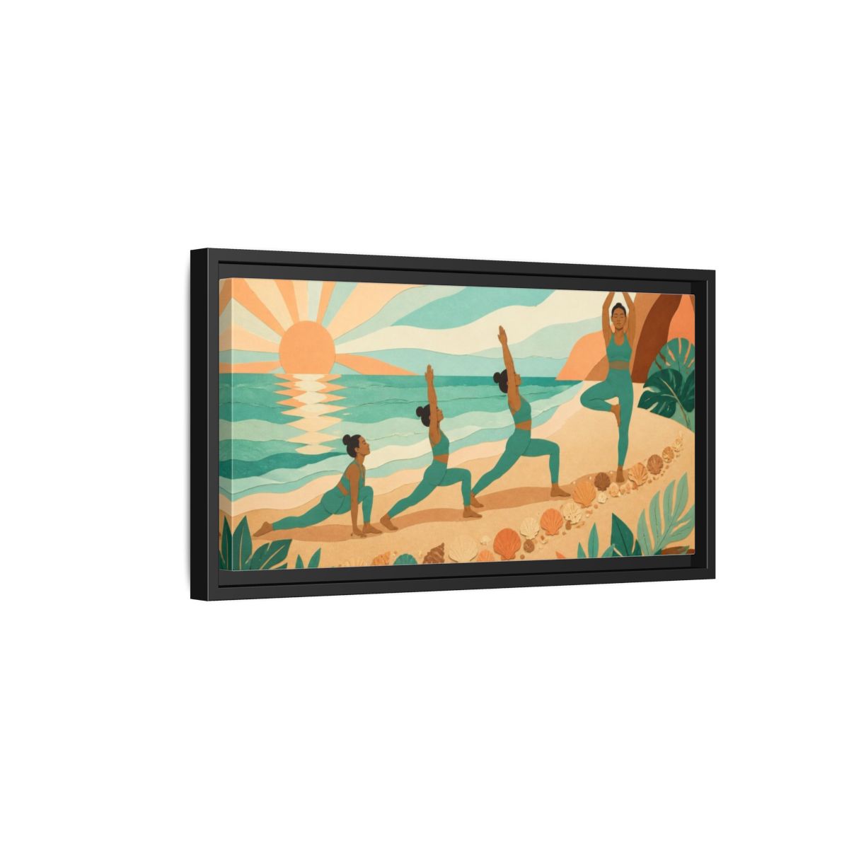 Side Mockup 8. Beach Yoga Sequence shown as framed canvas print