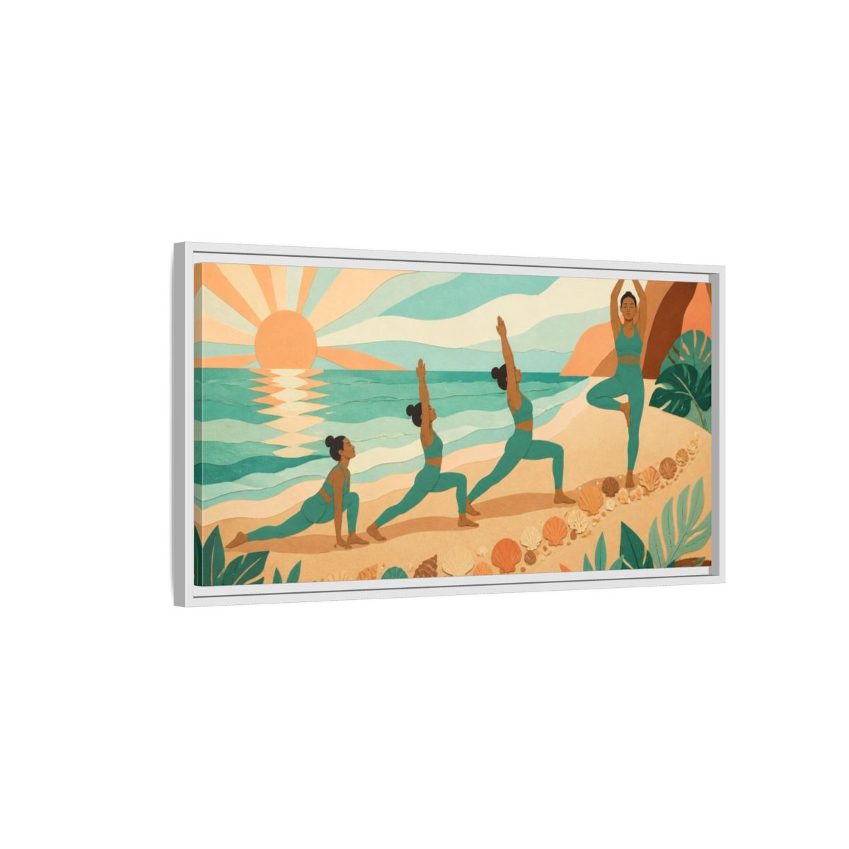 Side Mockup 1. Beach Yoga Sequence shown as framed canvas print