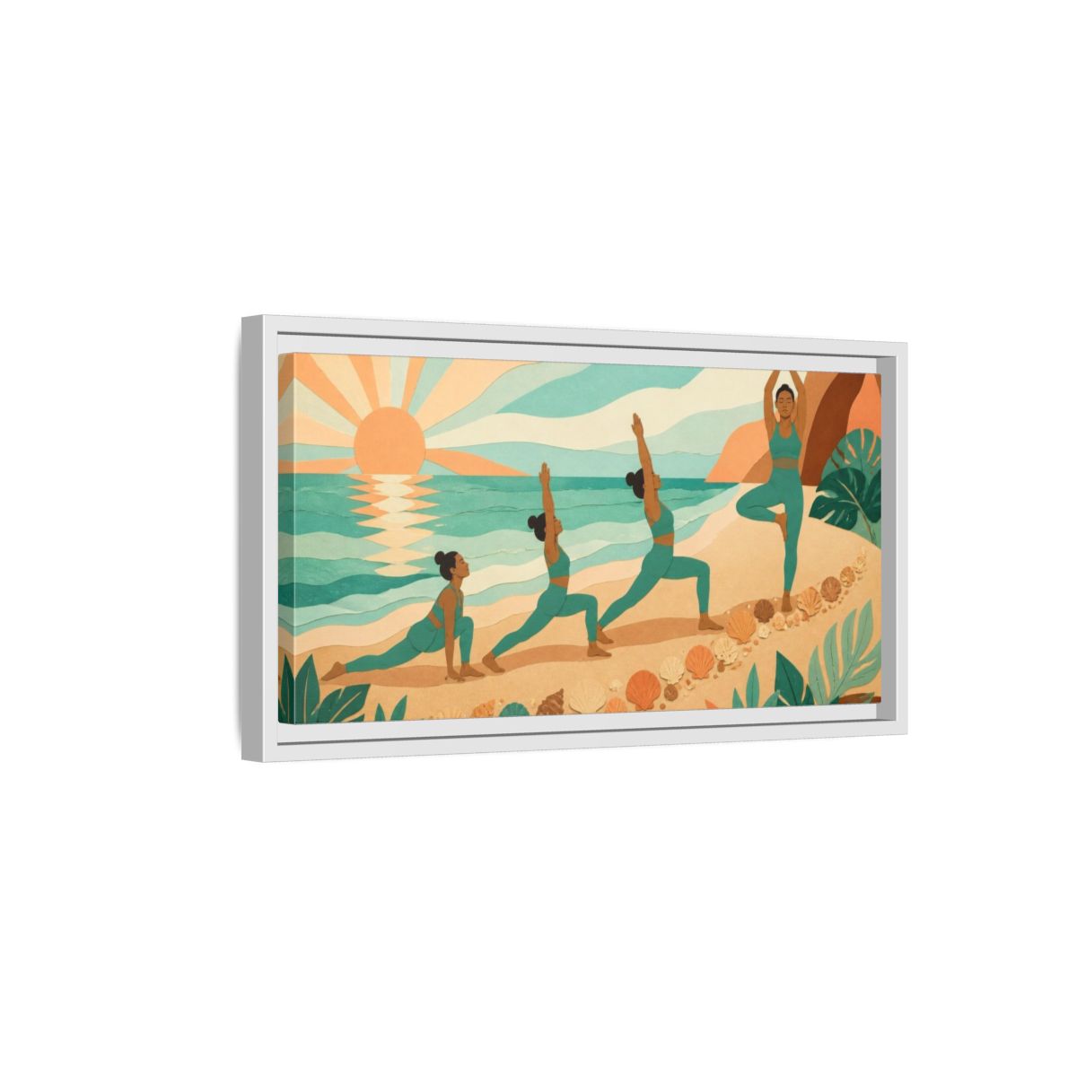 Side Mockup 6. Beach Yoga Sequence shown as framed canvas print