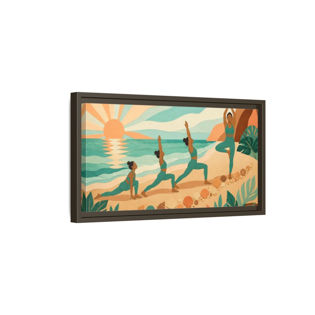 Side Mockup 7. Beach Yoga Sequence shown as framed canvas print
