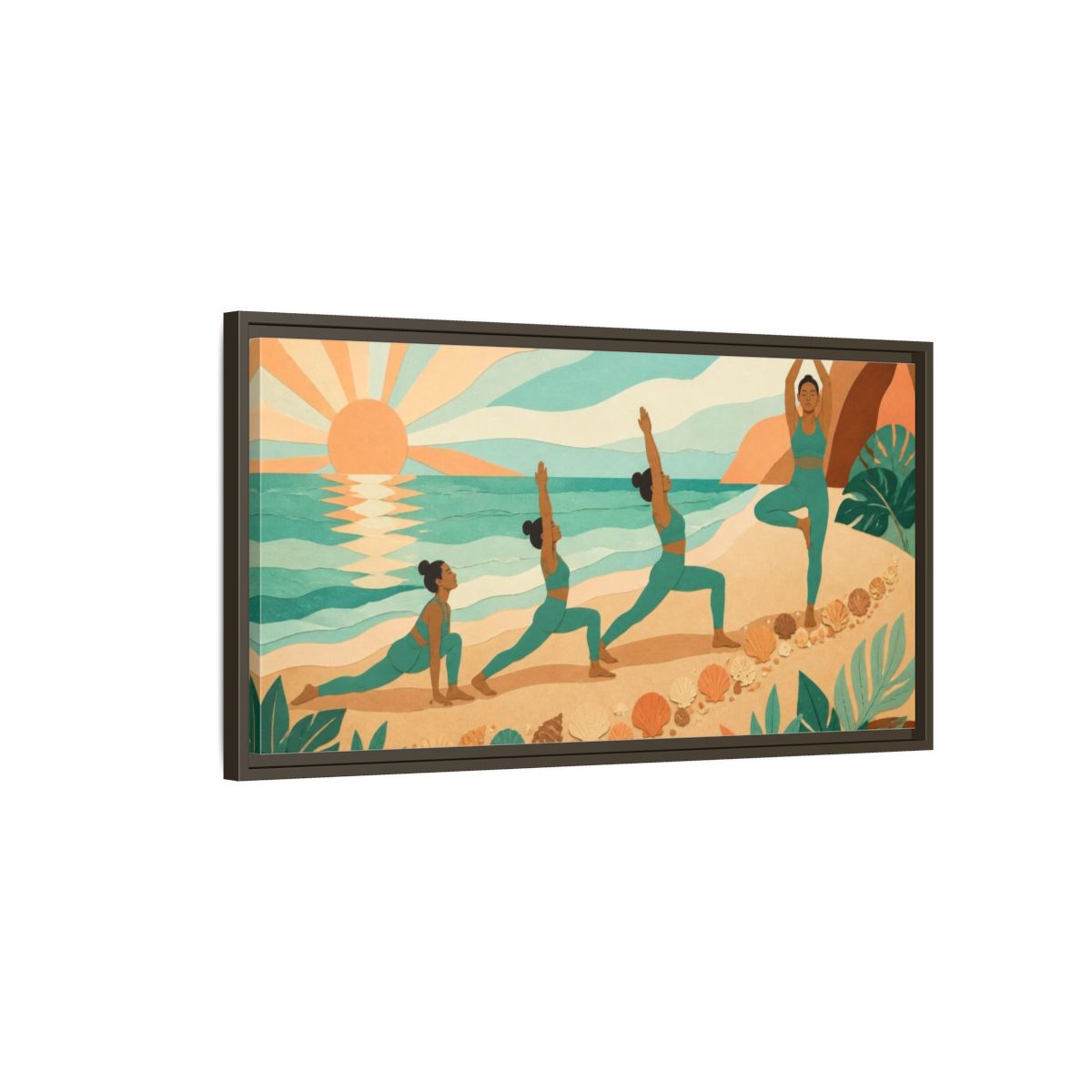 Main Mockup. Beach Yoga Sequence shown as framed canvas print