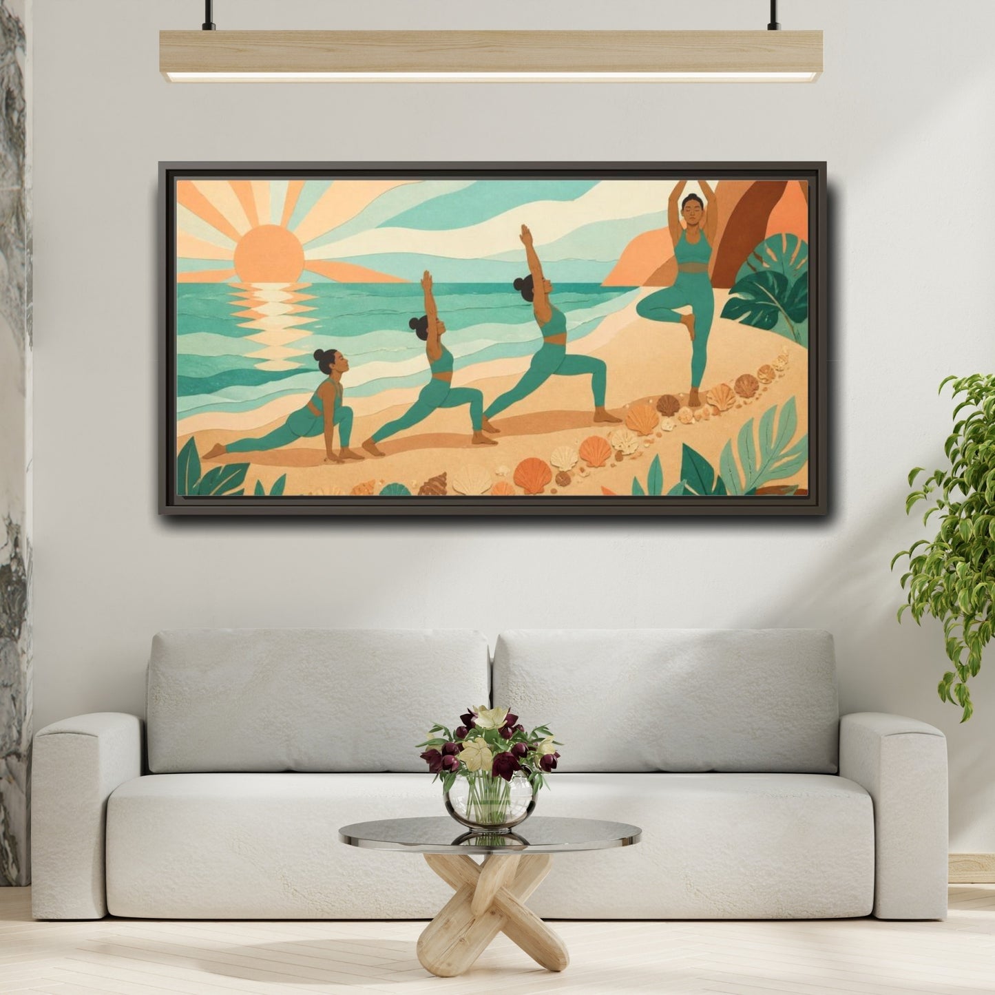 Mockup 2. Beach Yoga Sequence shown as framed canvas print