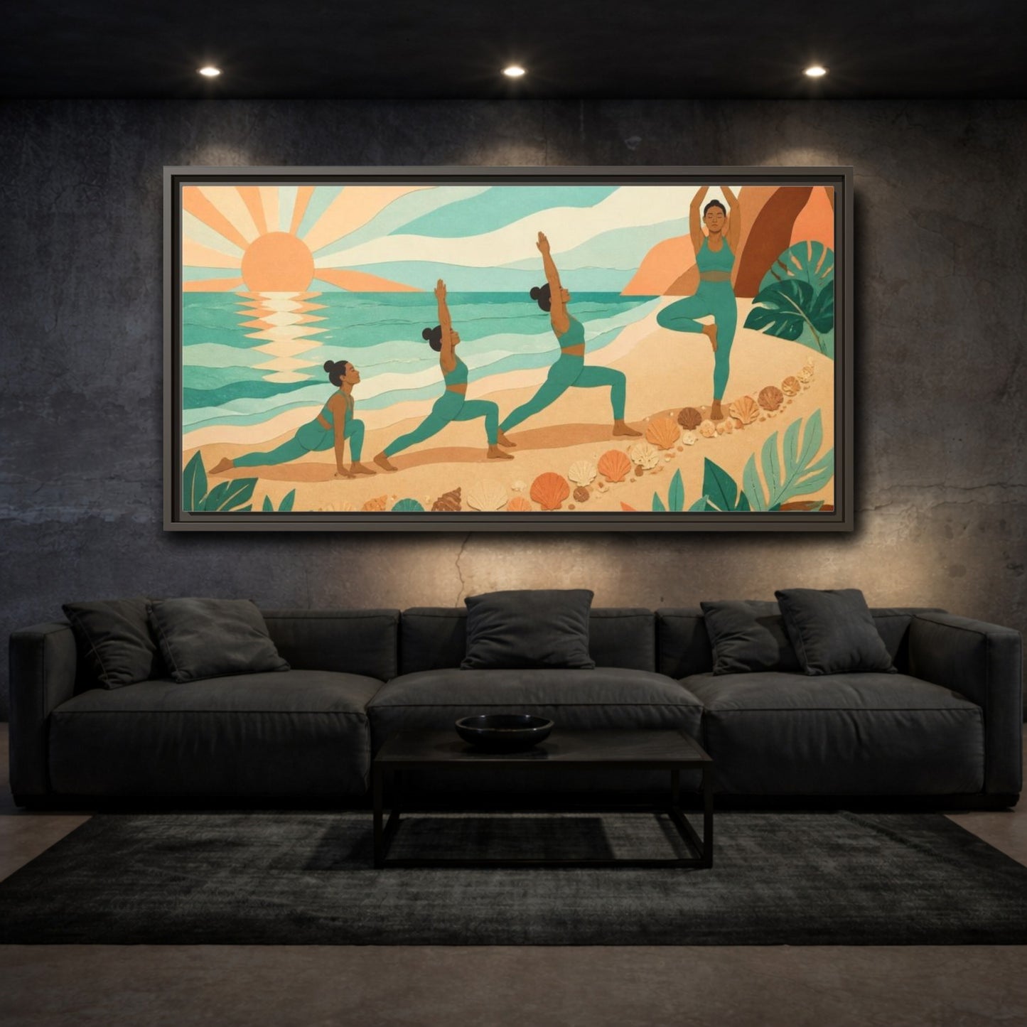 Mockup 3. Beach Yoga Sequence shown as framed canvas print