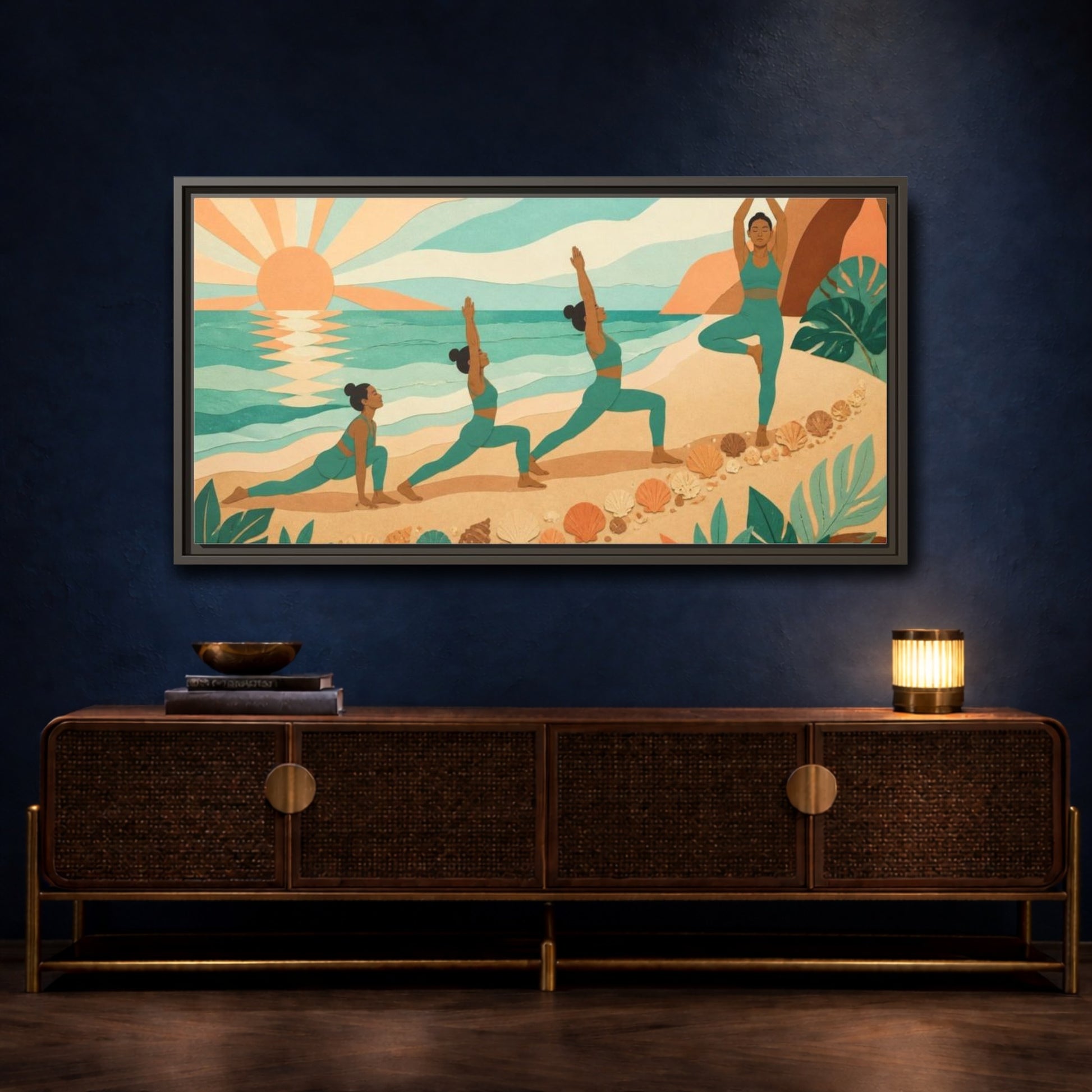 Mockup 4. Beach Yoga Sequence shown as framed canvas print