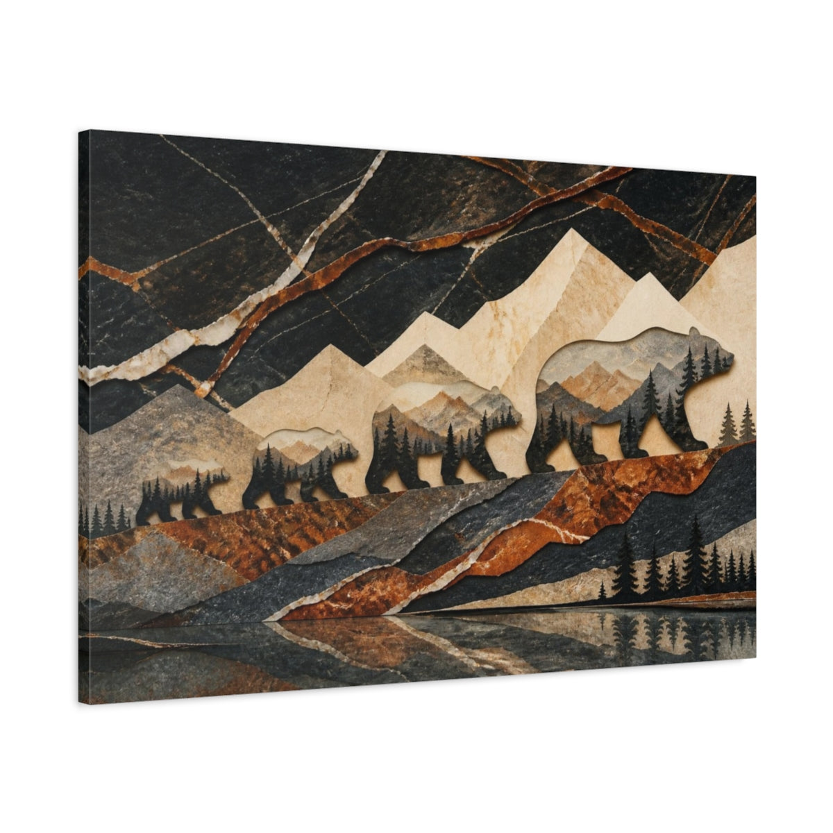 Main Mockup. Bear Family Nature Collage shown as canvas print