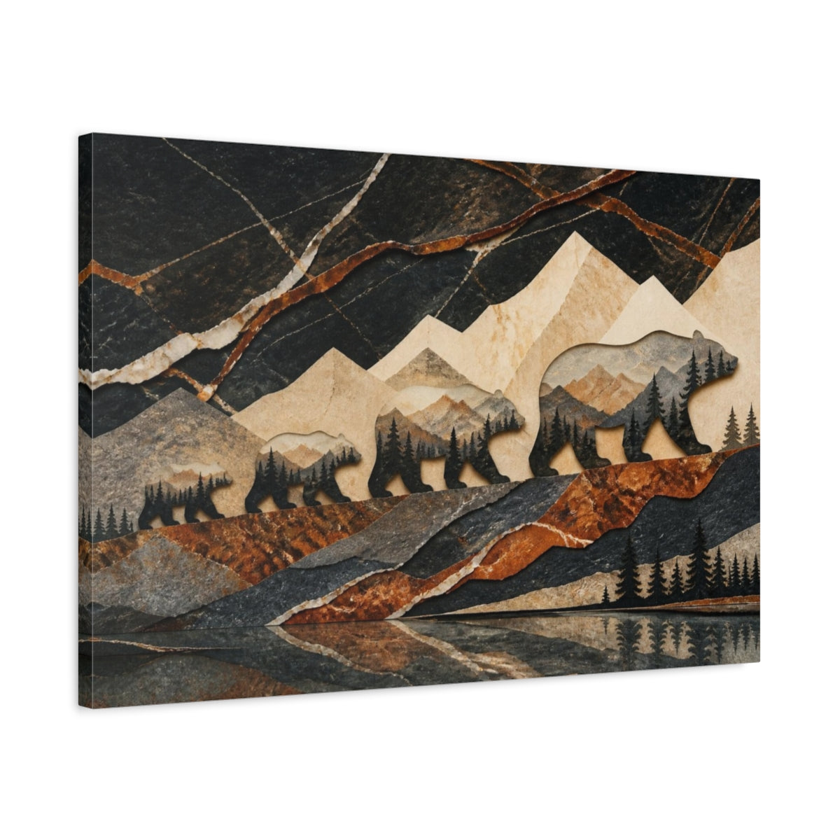 Side Mockup 2. Bear Family Nature Collage shown as canvas print