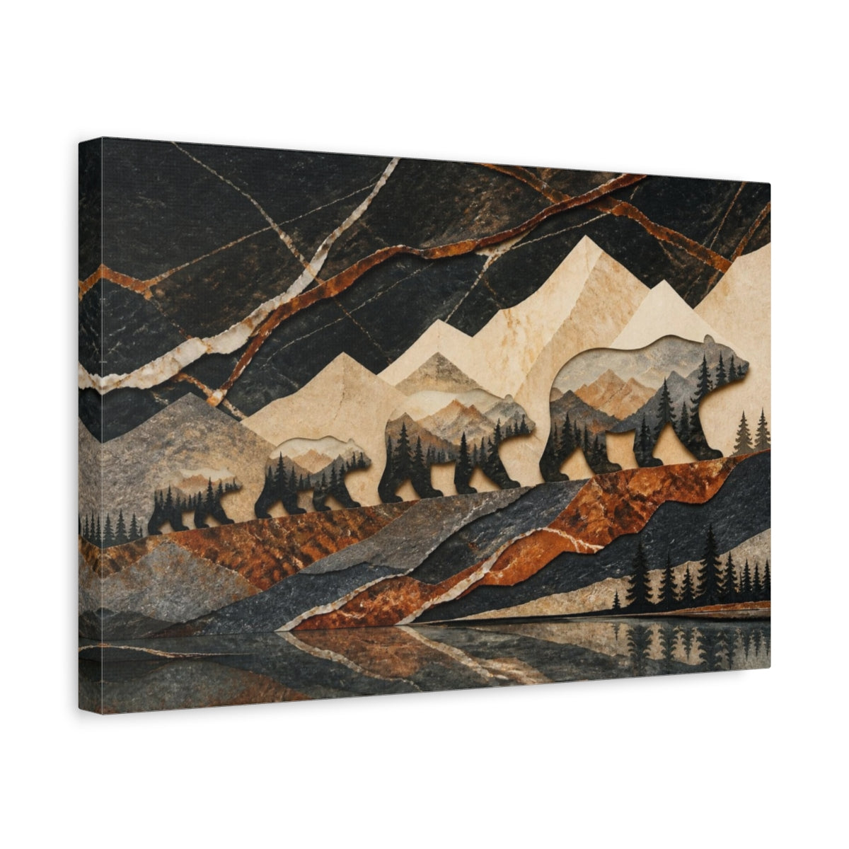 Side Mockup 4. Bear Family Nature Collage shown as canvas print