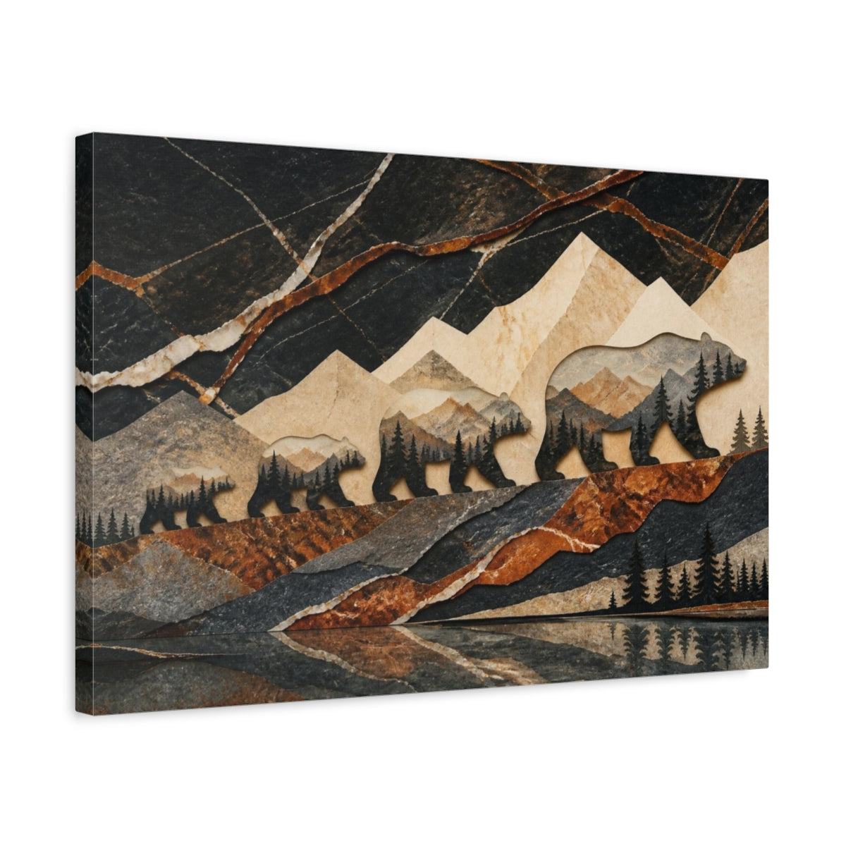 Side Mockup 3. Bear Family Nature Collage shown as canvas print