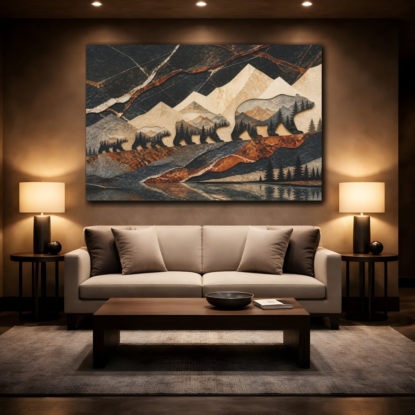 Mockup 2. Bear Family Nature Collage shown as canvas print
