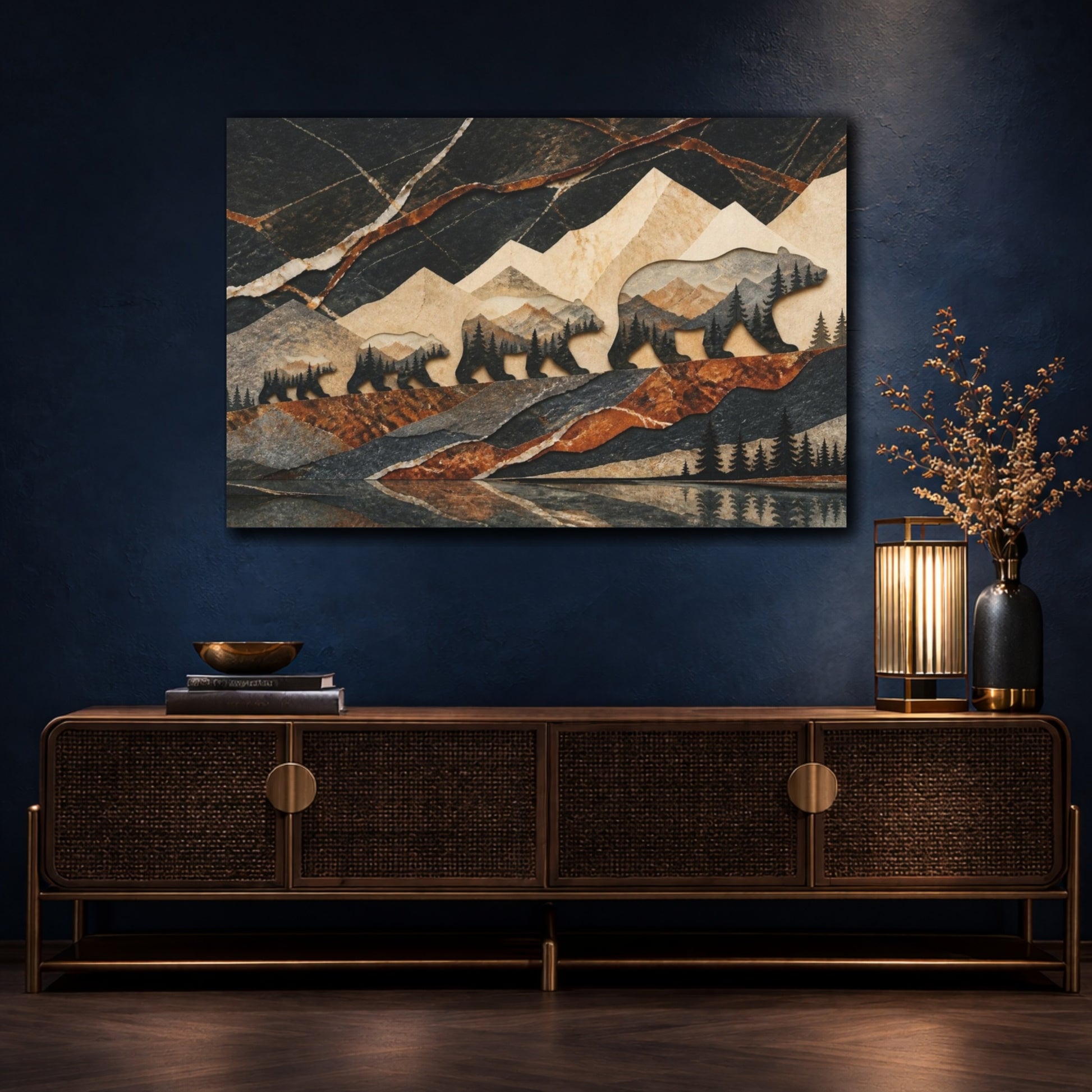 Mockup 4. Bear Family Nature Collage shown as canvas print