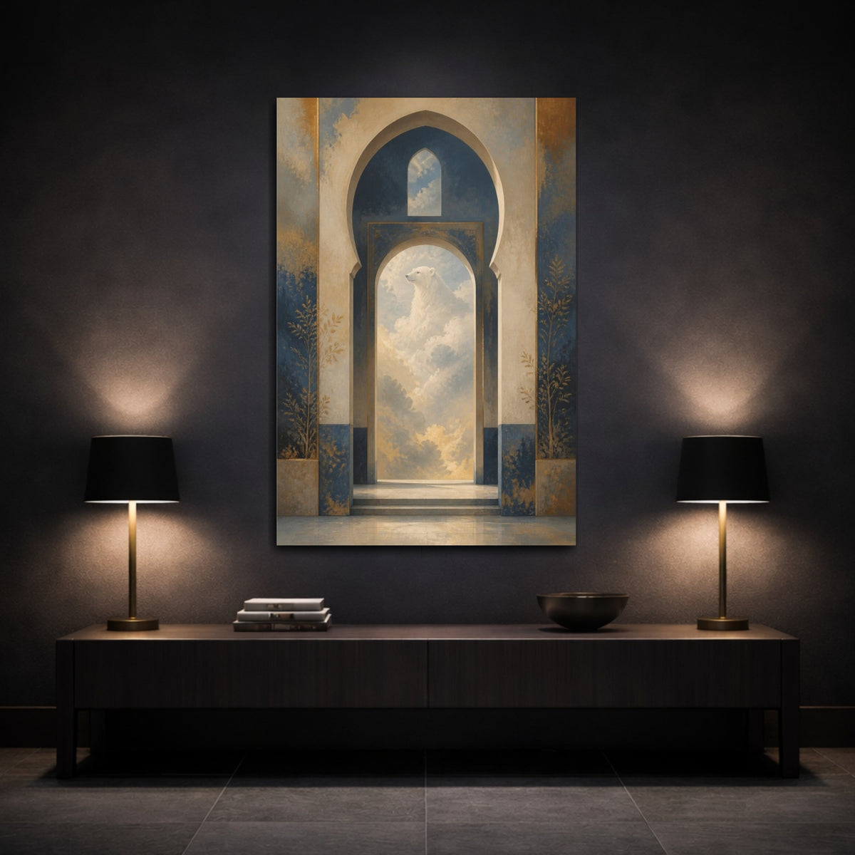 Mockup 3. Bear In The Clouds shown as canvas print