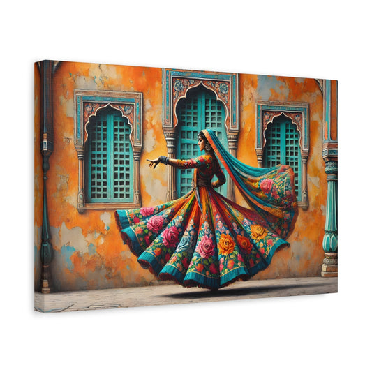 Beautiful Indian Woman Dancing Canvas Print, Rajasthan India Lady Wall Art - YesArtYes