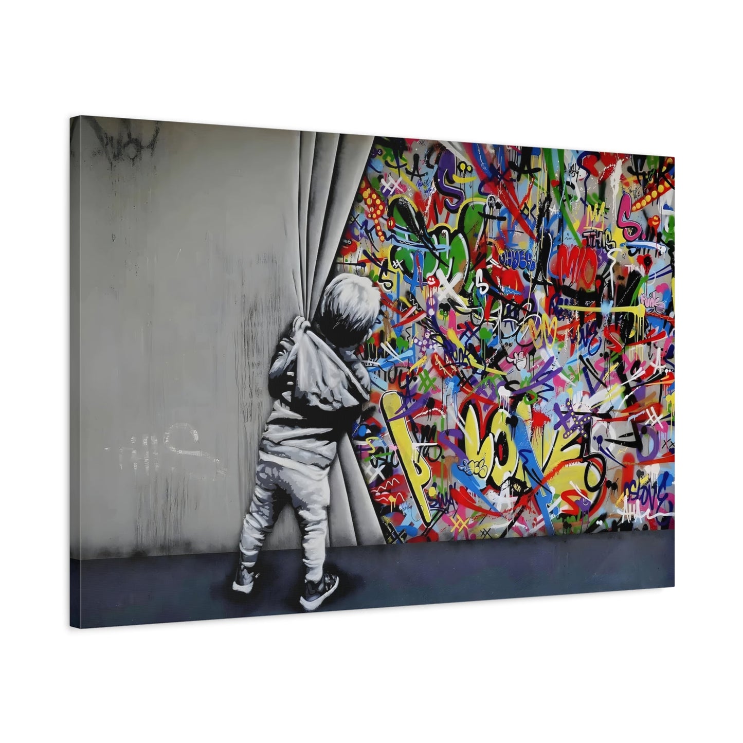 Behind the Curtain Banksy Canvas Wall Art Painting Print - YesArtYes
