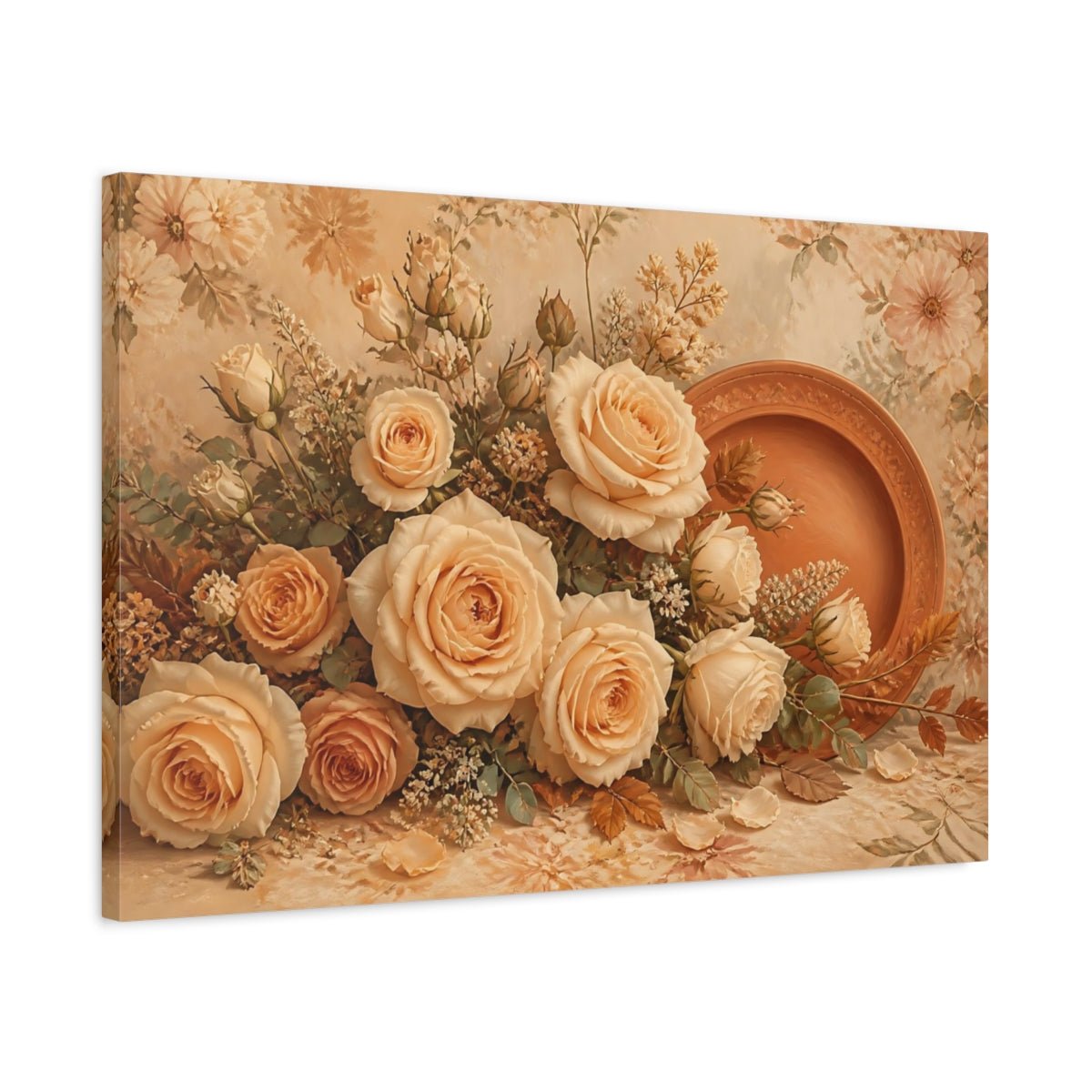 Beige Floral Rose Arrangement Canvas Print – Living Room, Above Fireplace, Warm - YesArtYes