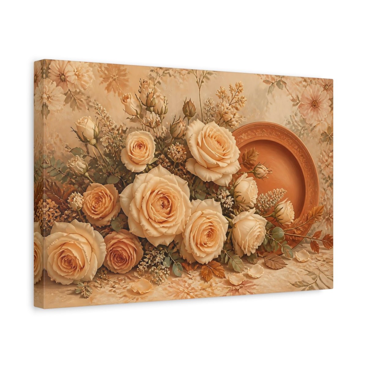 Beige Floral Rose Arrangement Canvas Print – Living Room, Above Fireplace, Warm - YesArtYes