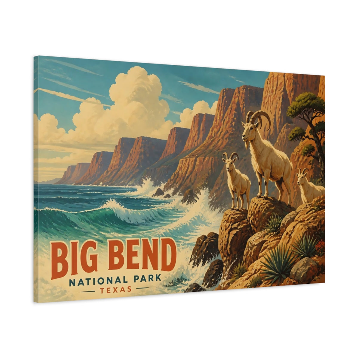 Main Mockup. Big Bend Clifftop Goats shown as canvas print