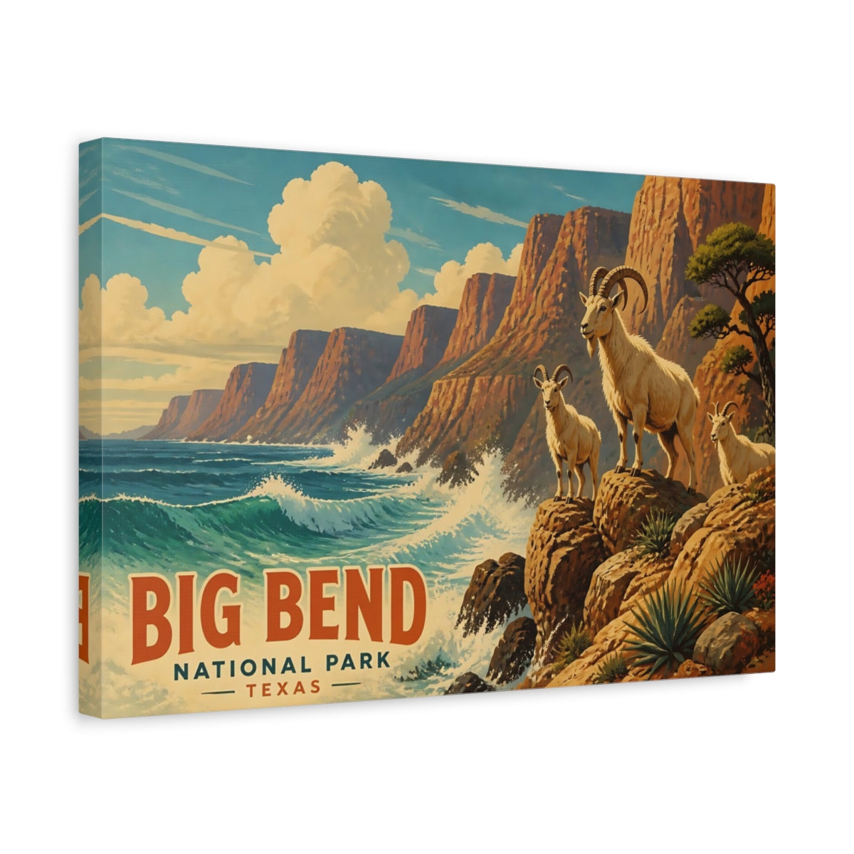 Side Mockup 4. Big Bend Clifftop Goats shown as canvas print