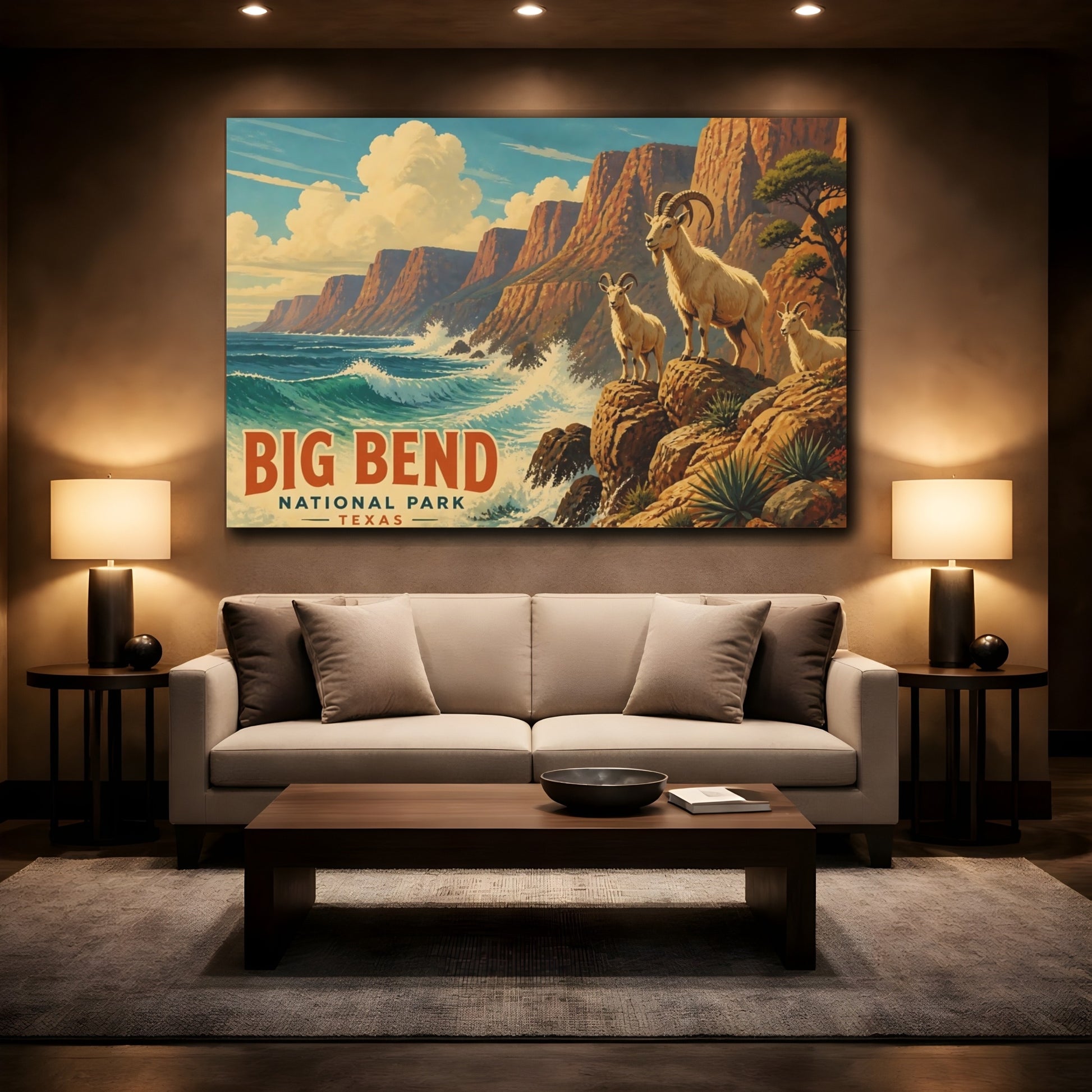 Mockup 2. Big Bend Clifftop Goats shown as canvas print