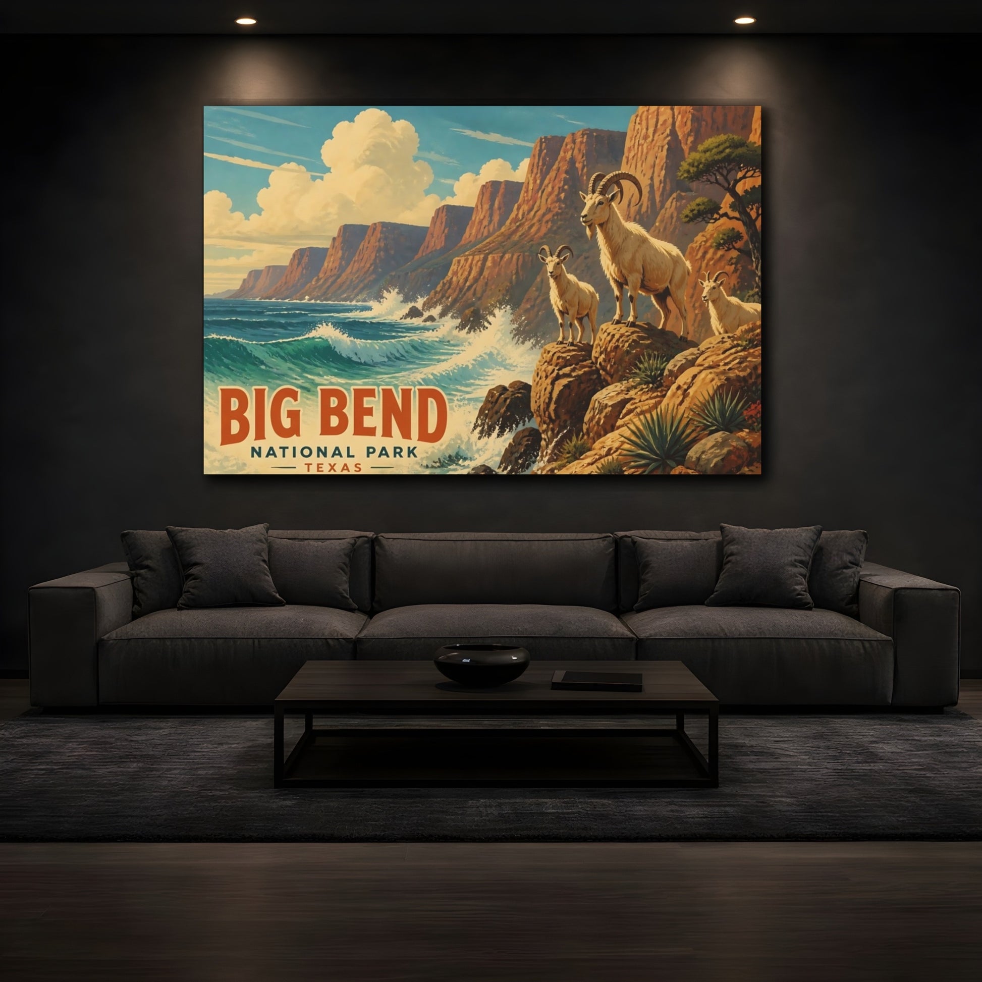 Mockup 3. Big Bend Clifftop Goats shown as canvas print