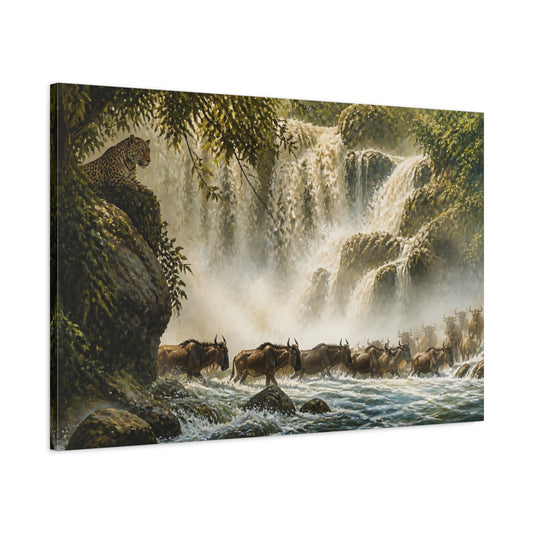 Main Mockup. Big Cat At The Falls shown as canvas print