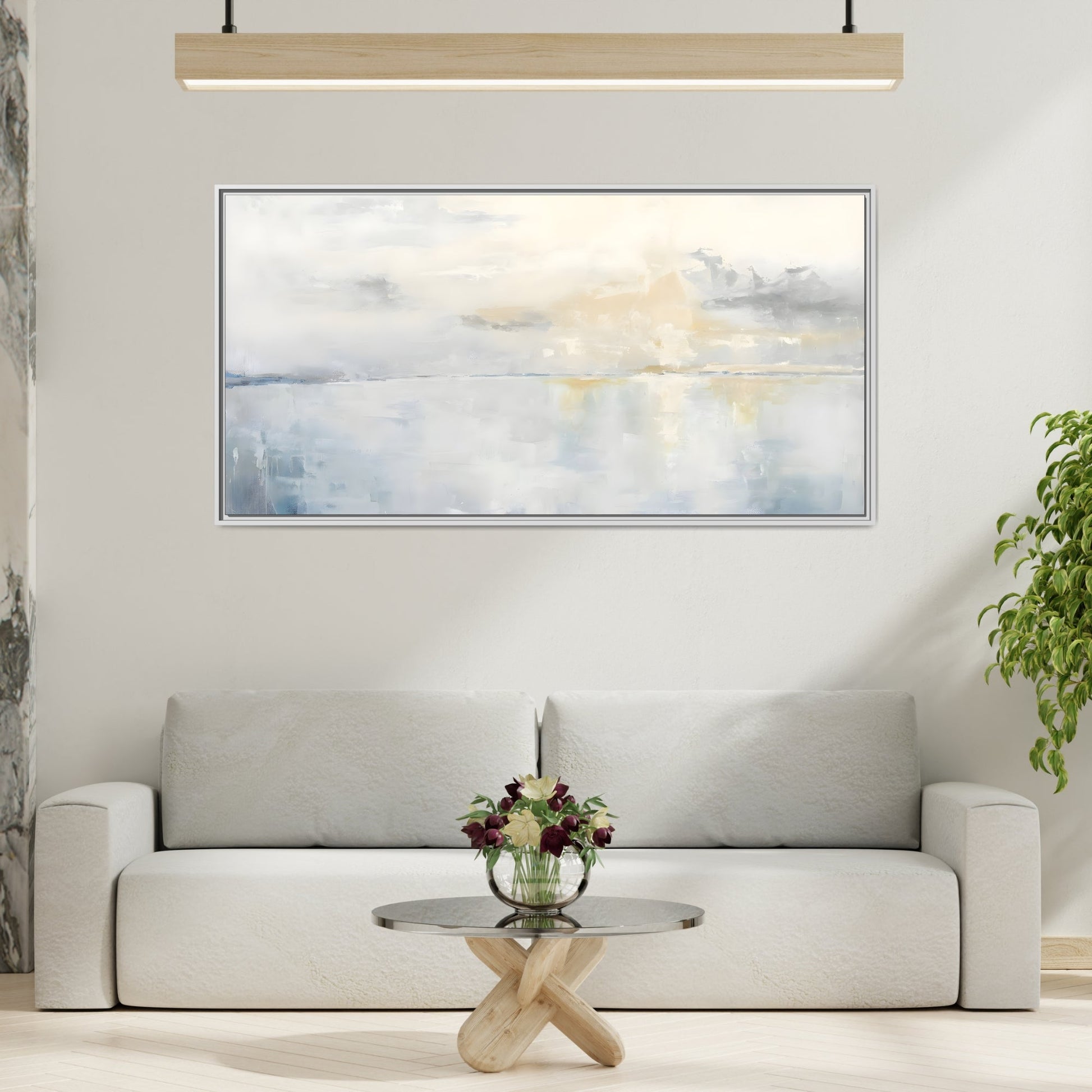 Big Wide Sea Framed Canvas - Abstract Watercolor Ocean Sunset Print - YesArtYes